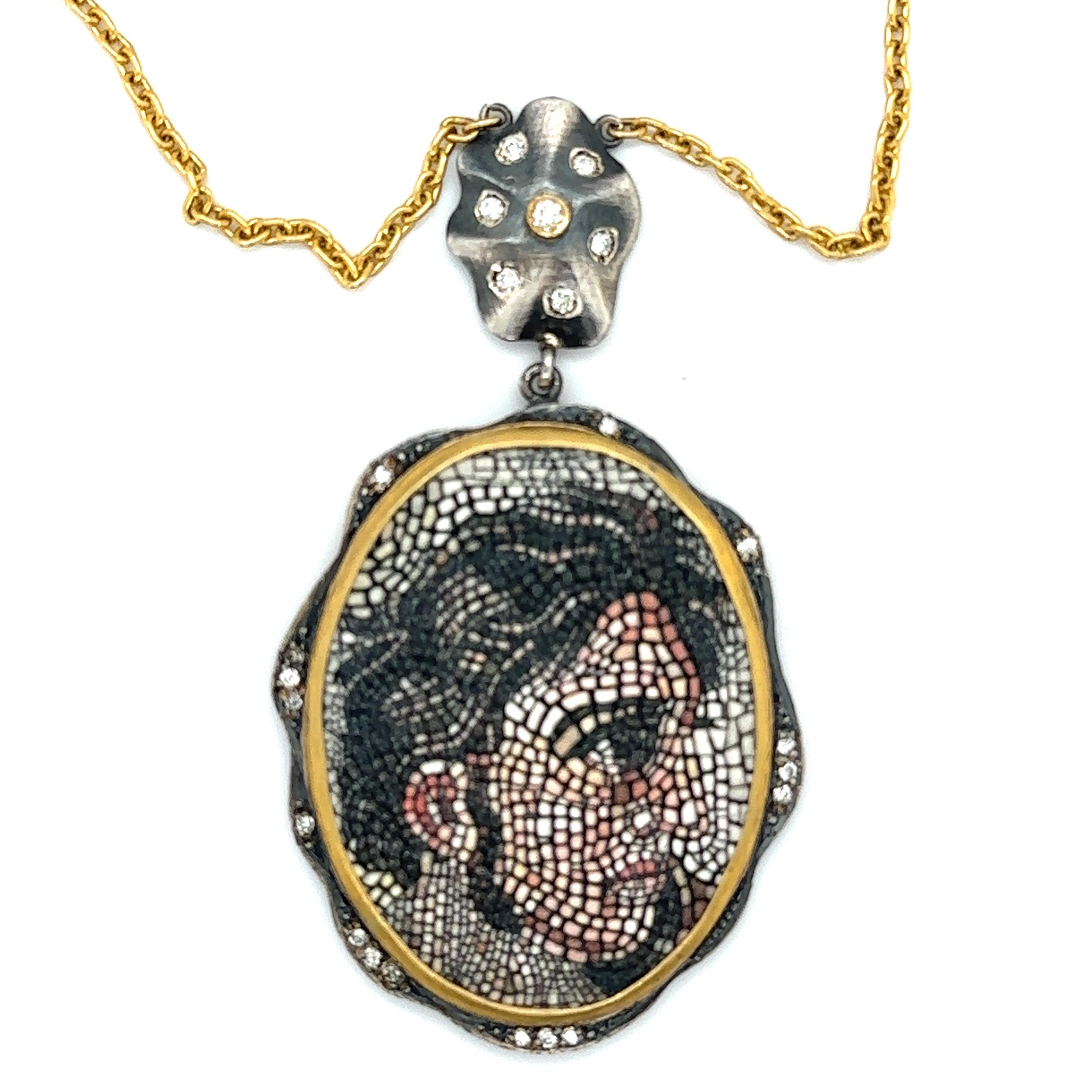 JAS-20-2055 - Ciondolo MOSAICO in ORO/SS 24KT con DIAMANTI in vendita 2