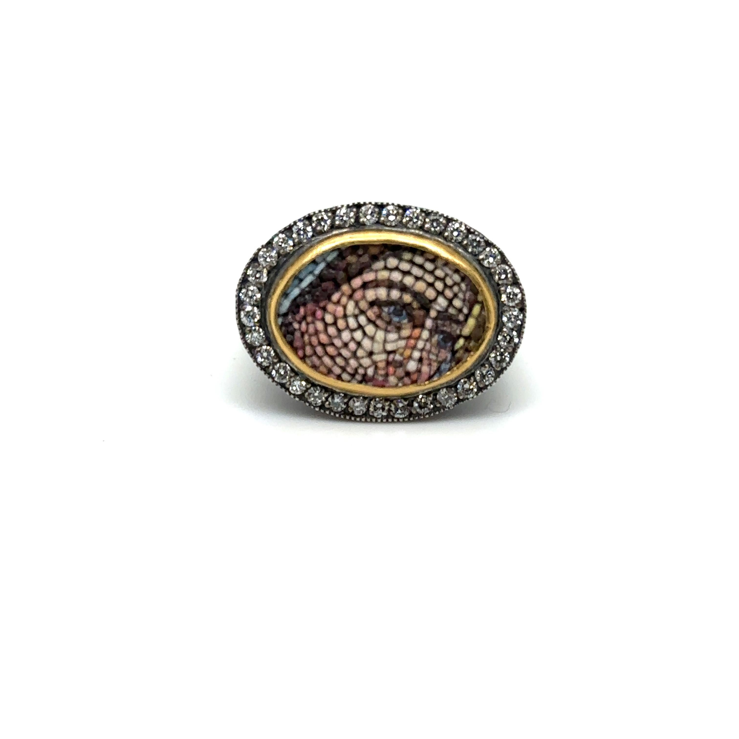 Modern JAS-20-2064 - 24KT GOLD/SS MICRO MOSAIC RING with 0.50 CT DIAMONDS  For Sale