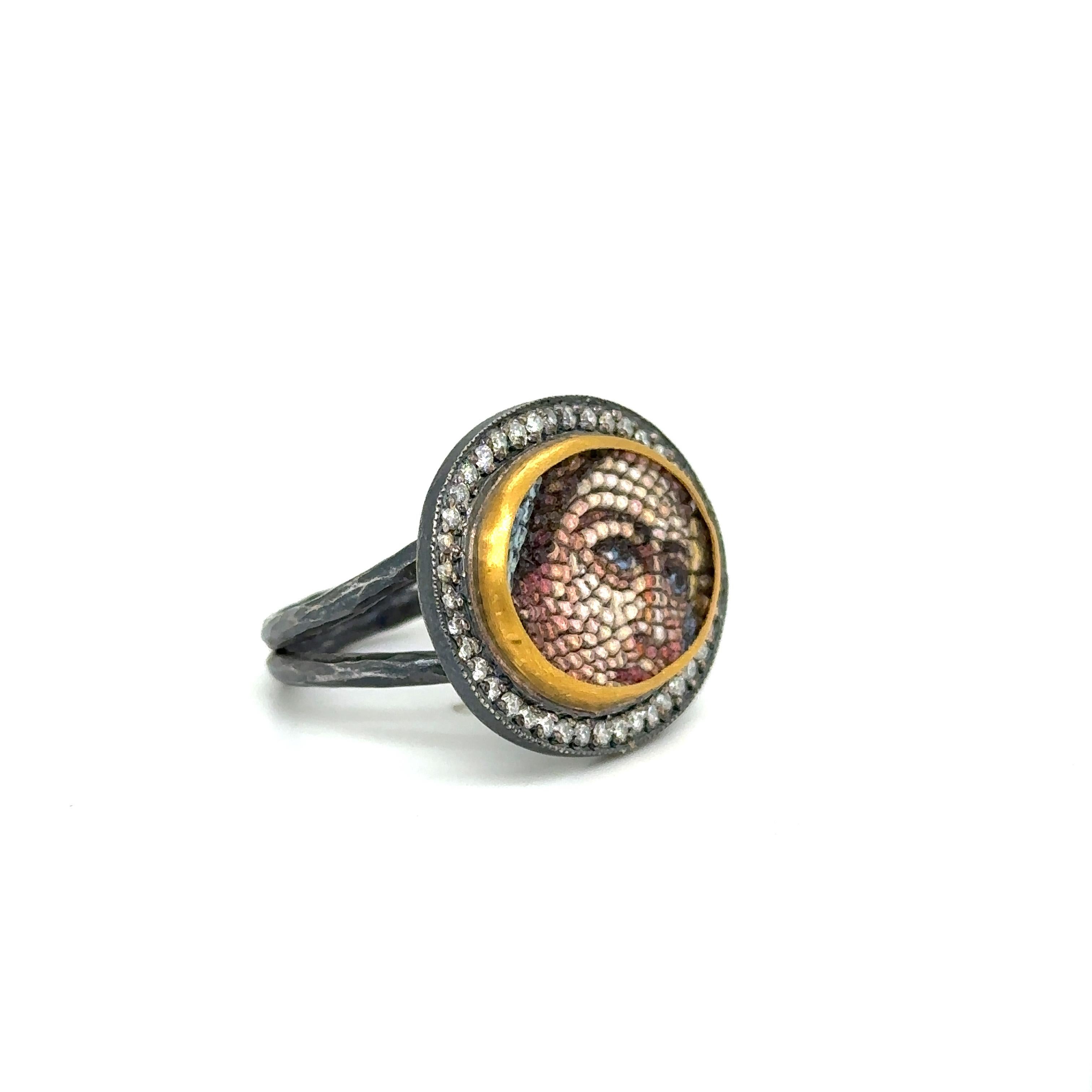 JAS-20-2064 - 24KT GOLD/SS MICRO MOSAIC RING with 0.50 CT DIAMONDS  In New Condition For Sale In New York, NY