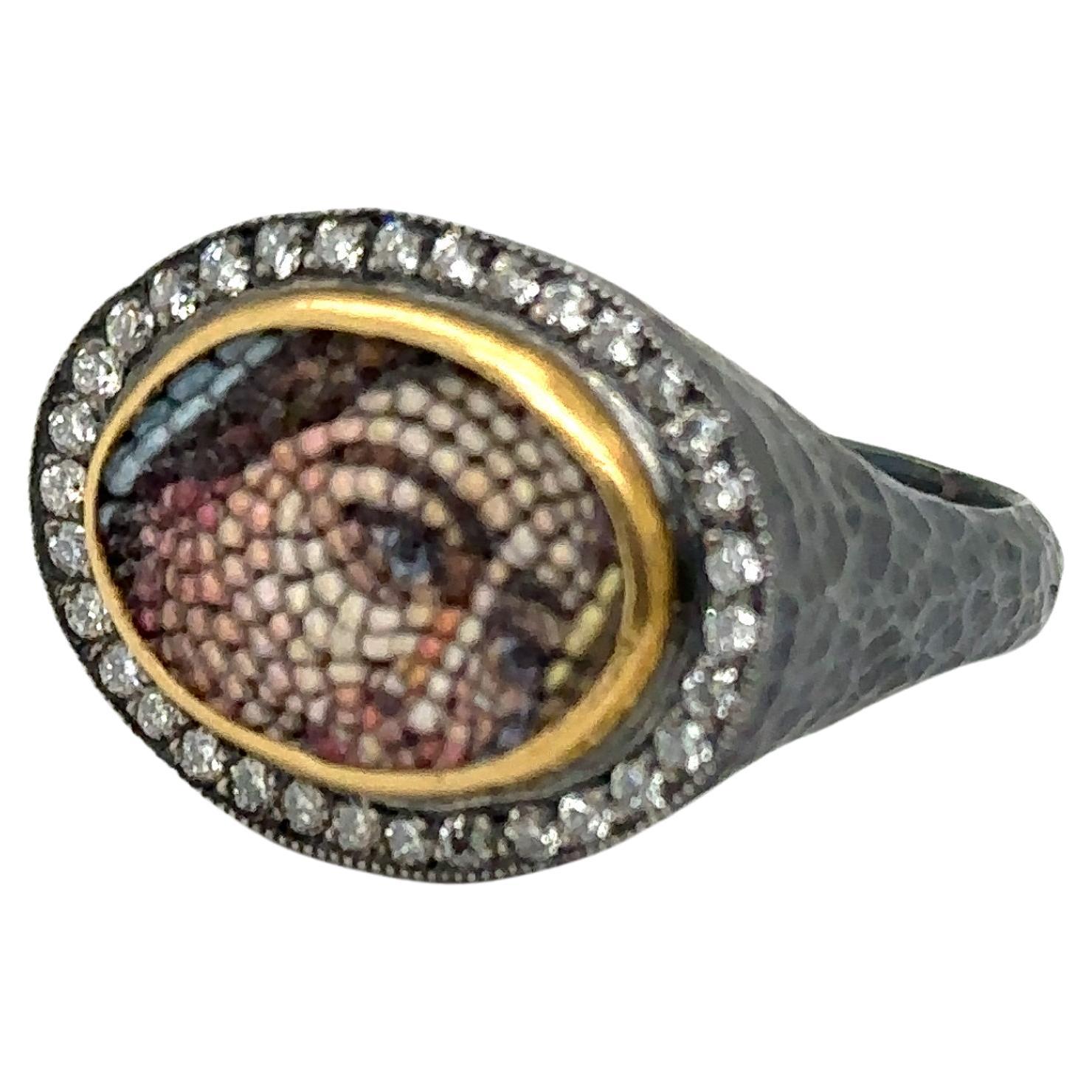 JAS-20-2064 - 24KT GOLD/SS MICRO MOSAIC RING with 0.50 CT DIAMONDS  For Sale