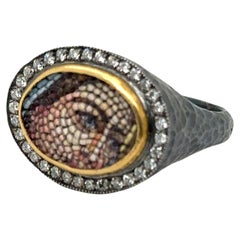JAS-20-2064 - 24KT GOLD/SS MICRO MOSAIC RING with 0.50 CT DIAMONDS 