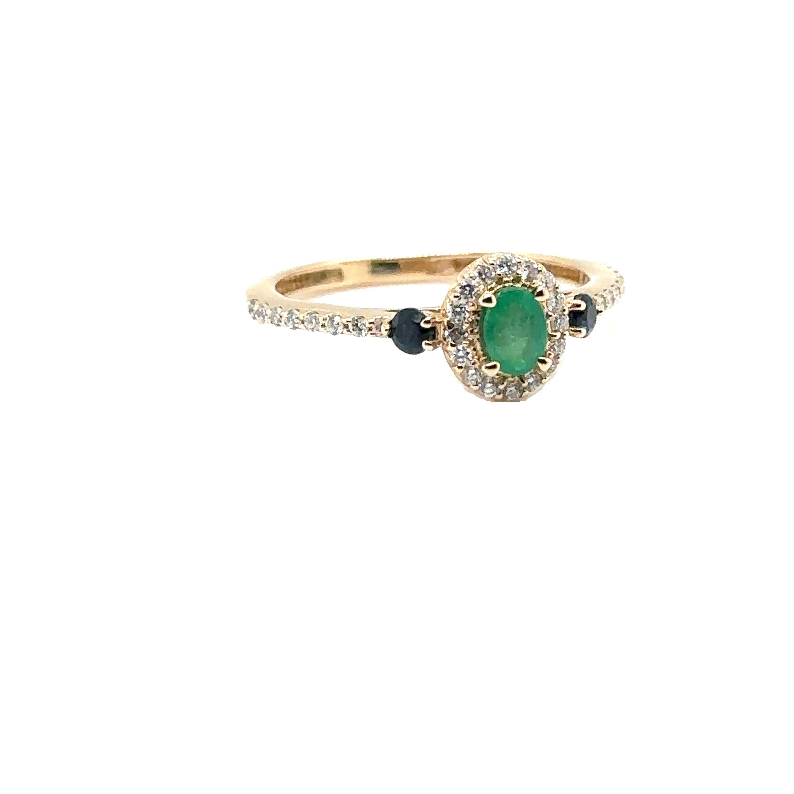 JAS-20-2134 - 14K YELLOW GOLD EMERALD RING with SAPPHIRES & DIAMONDS  For Sale 4