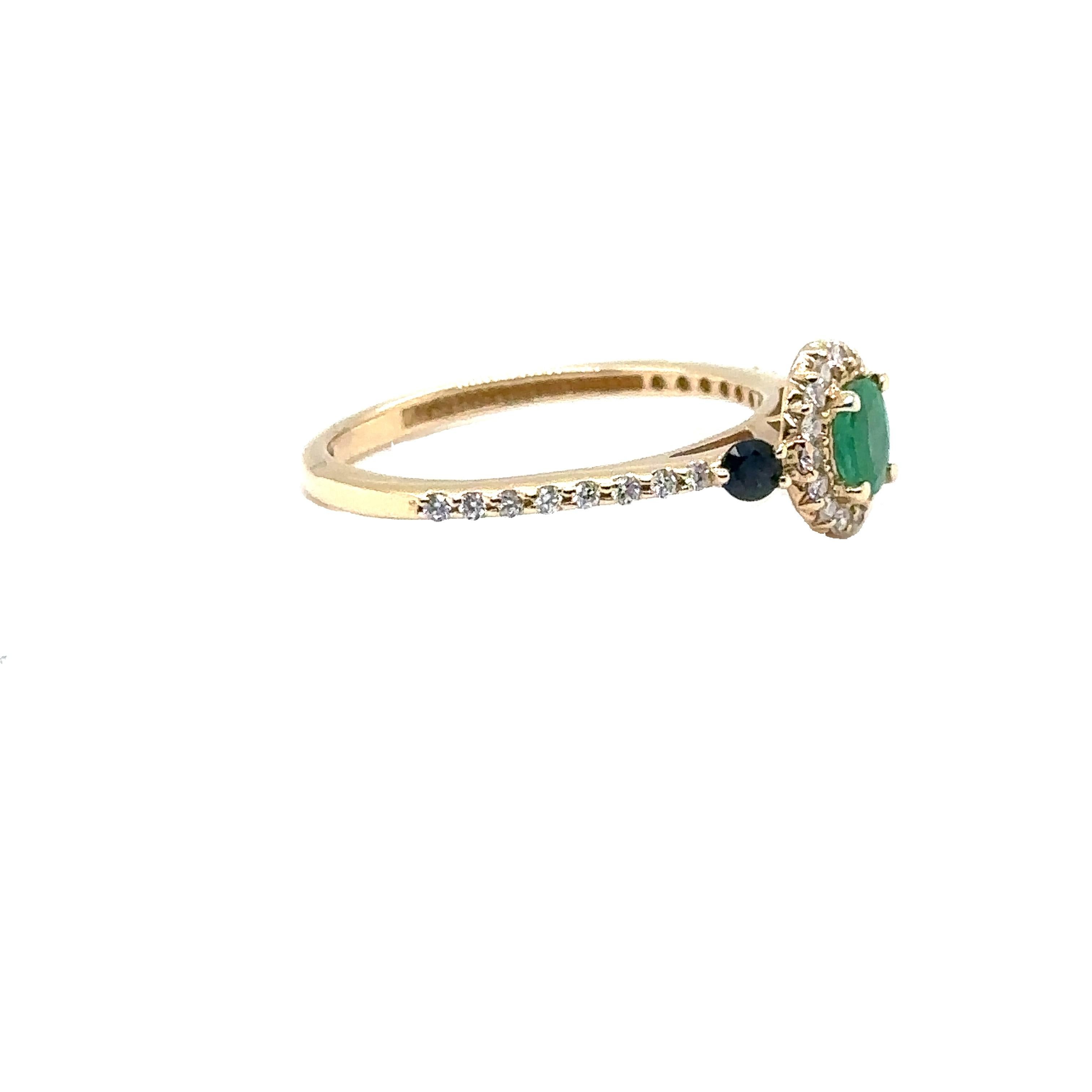 Modern JAS-20-2134 - 14K YELLOW GOLD EMERALD RING with SAPPHIRES & DIAMONDS  For Sale