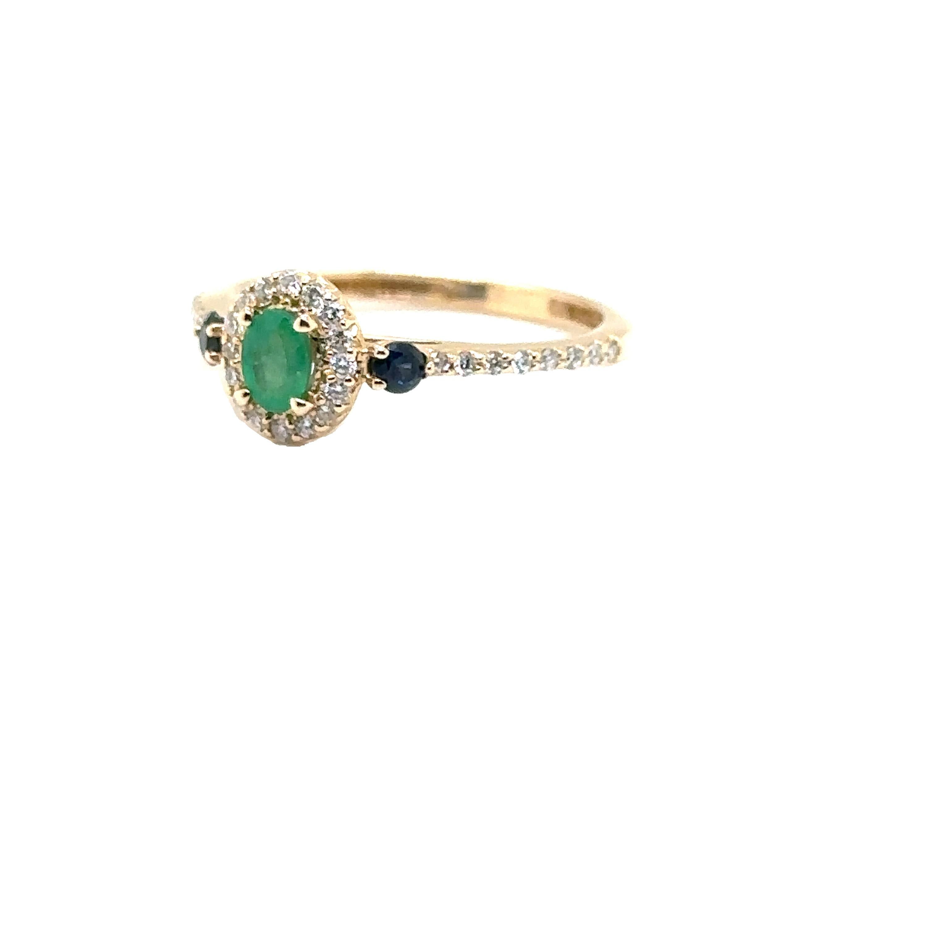 Women's JAS-20-2134 - 14K YELLOW GOLD EMERALD RING with SAPPHIRES & DIAMONDS  For Sale