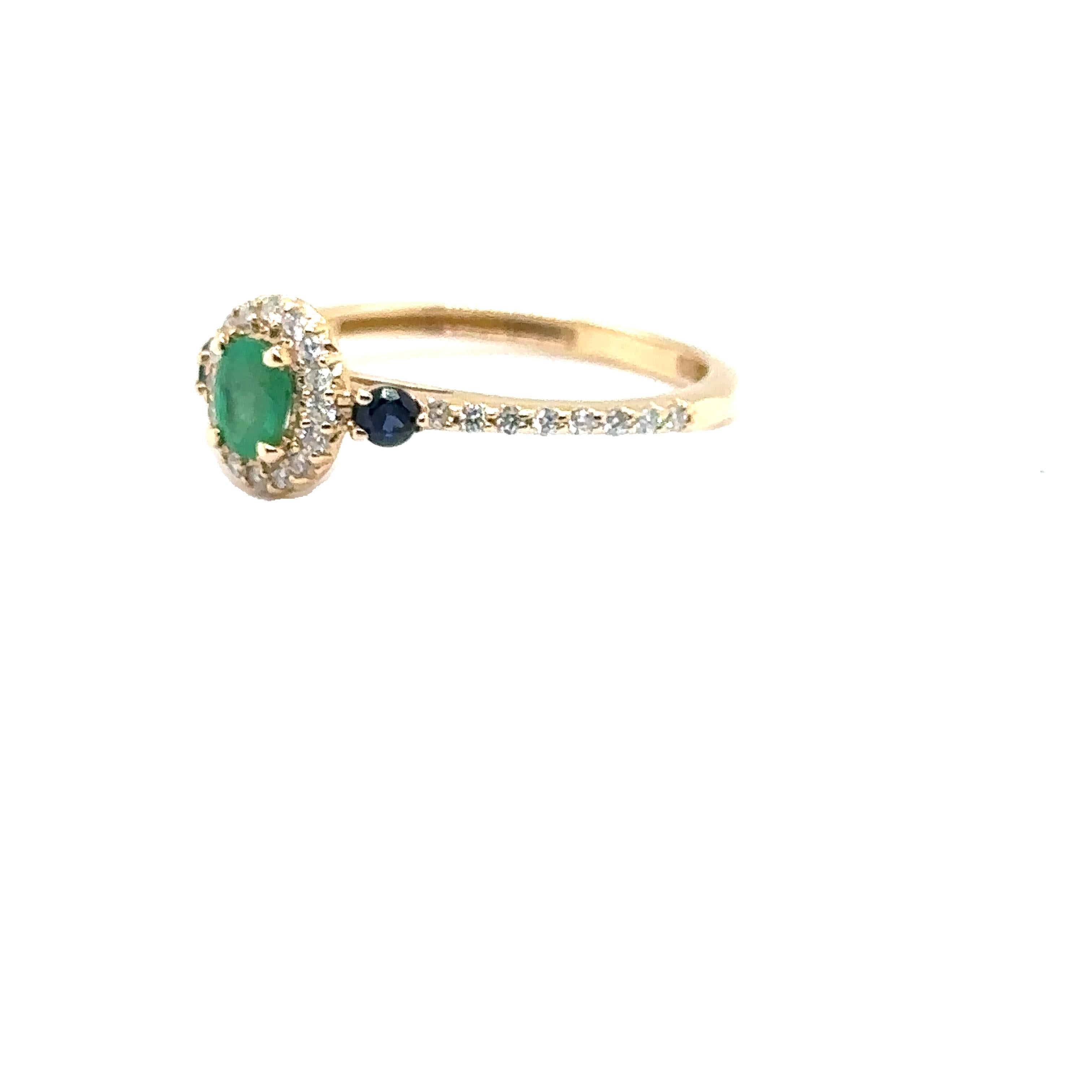 JAS-20-2134 - 14K YELLOW GOLD EMERALD RING with SAPPHIRES & DIAMONDS  For Sale 1