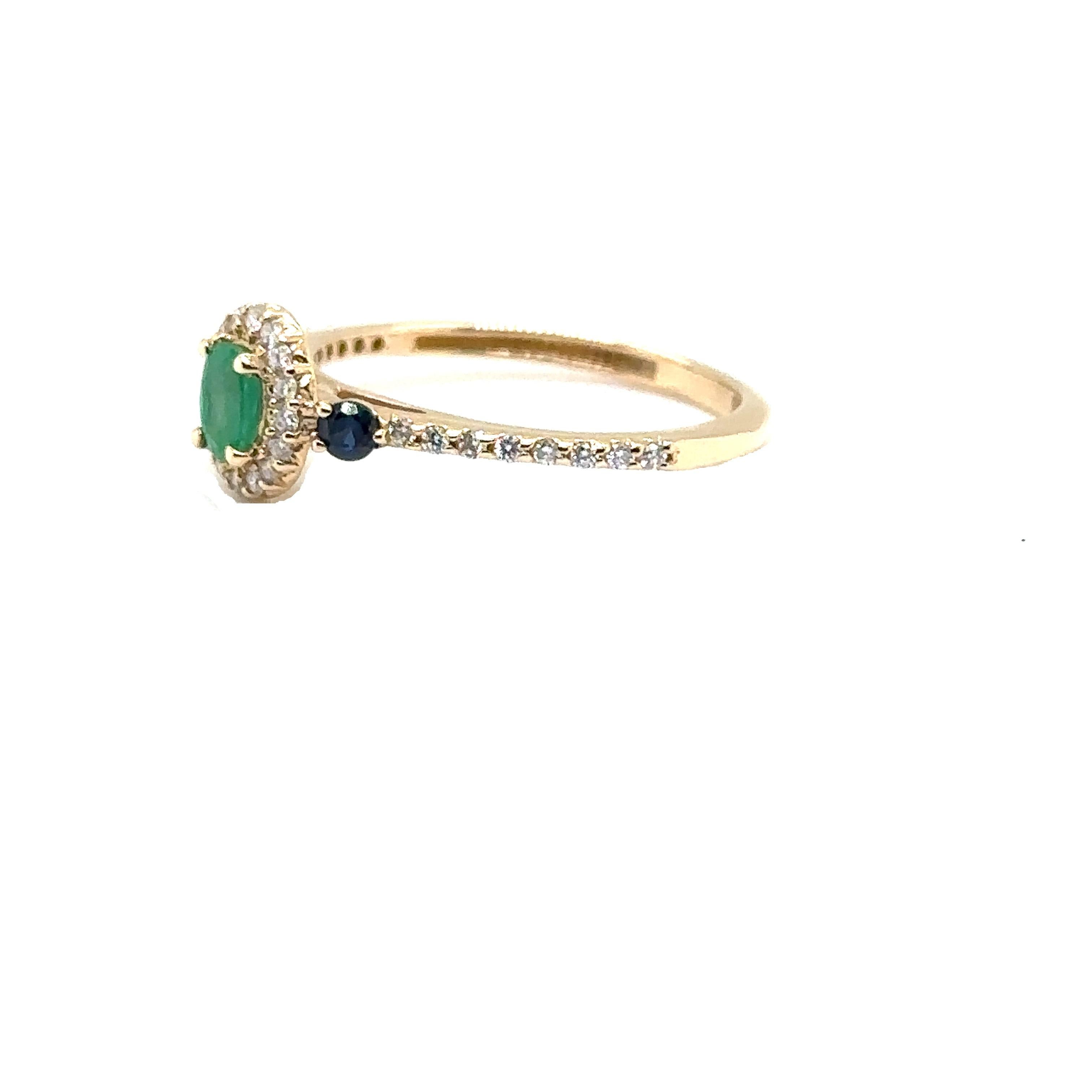 JAS-20-2134 - 14K YELLOW GOLD EMERALD RING with SAPPHIRES & DIAMONDS  For Sale 2