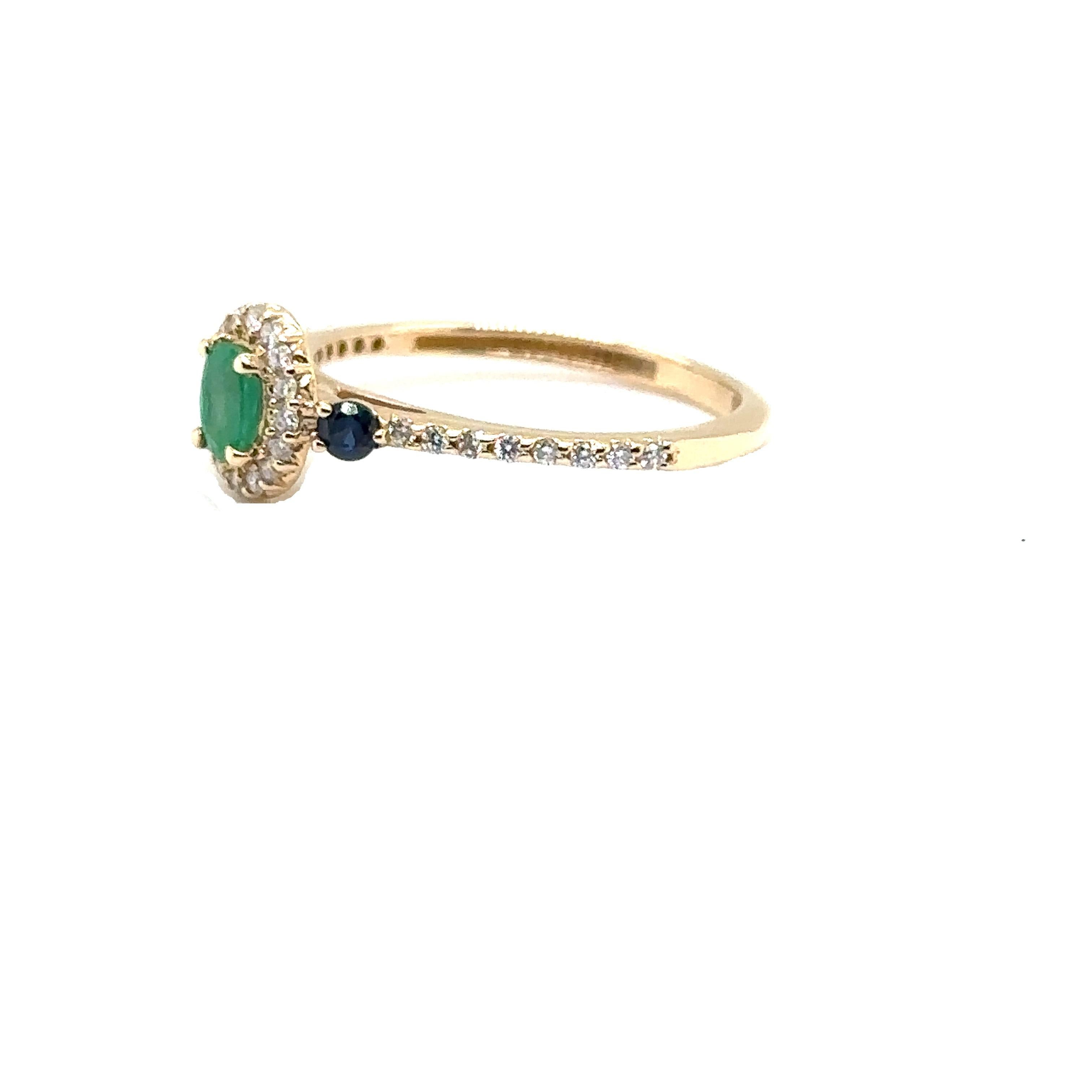 JAS-20-2134 - 14K YELLOW GOLD EMERALD RING with SAPPHIRES & DIAMONDS For Sale 1