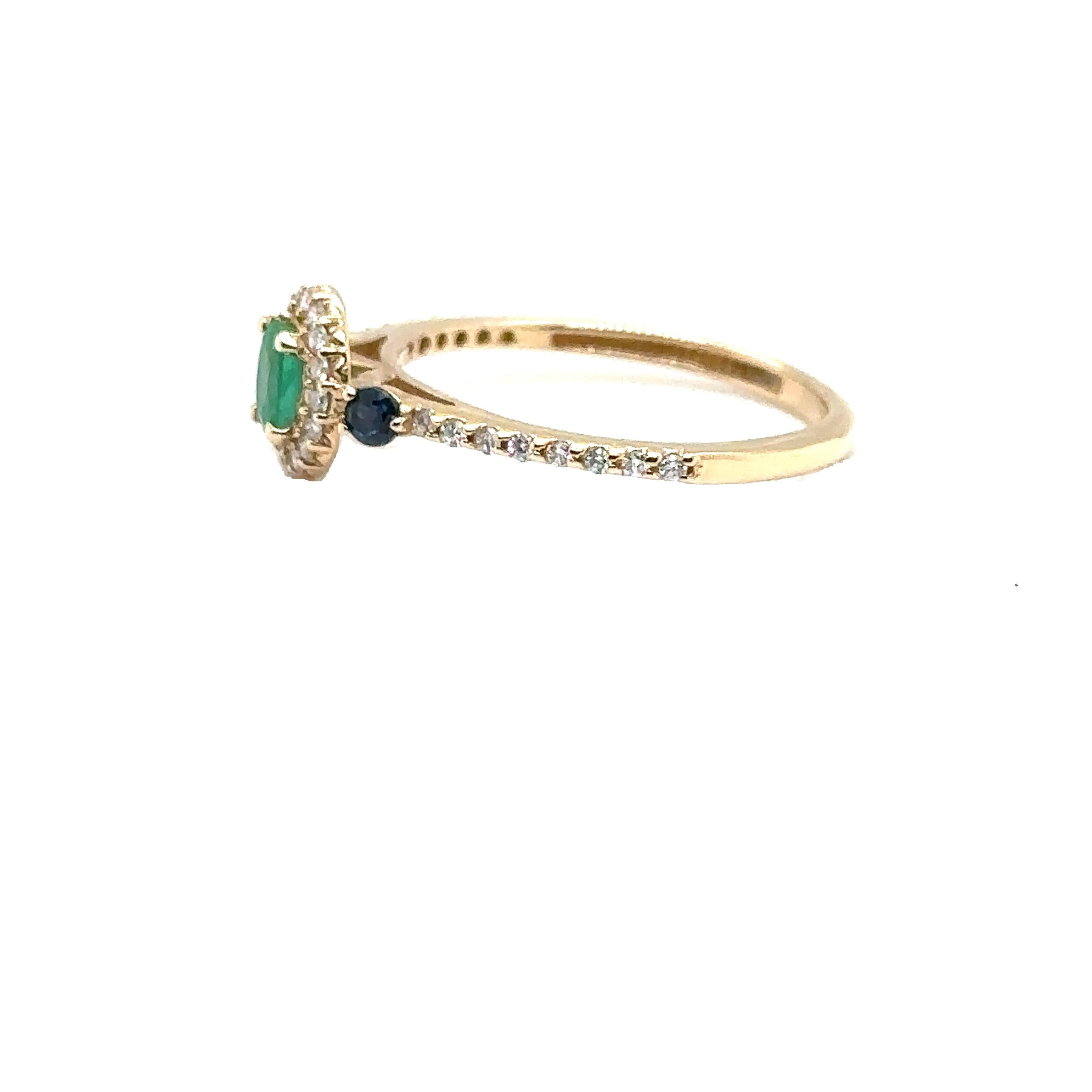JAS-20-2134 - 14K YELLOW GOLD EMERALD RING with SAPPHIRES & DIAMONDS  For Sale 3