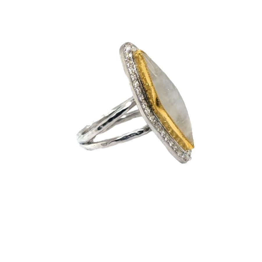 JAS-21-2220 - 24K/SS handgefertigter Ring mit Diamanten und 15CT Diamanten in SHAPE CAB.MOON im Angebot 5