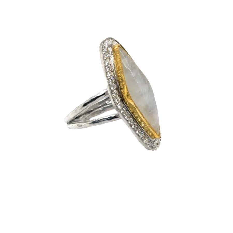 JAS-21-2220 - 24K/SS handgefertigter Ring mit Diamanten und 15CT Diamanten in SHAPE CAB.MOON im Angebot 6