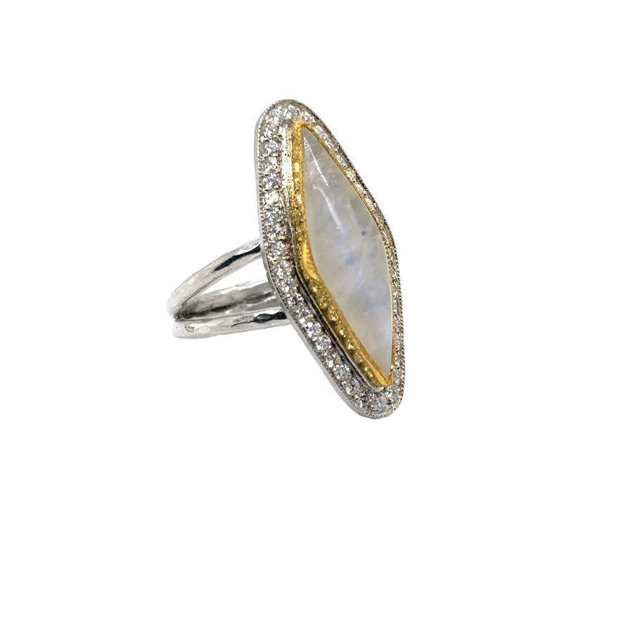 JAS-21-2220 - 24K/SS handgefertigter Ring mit Diamanten und 15CT Diamanten in SHAPE CAB.MOON im Angebot 7