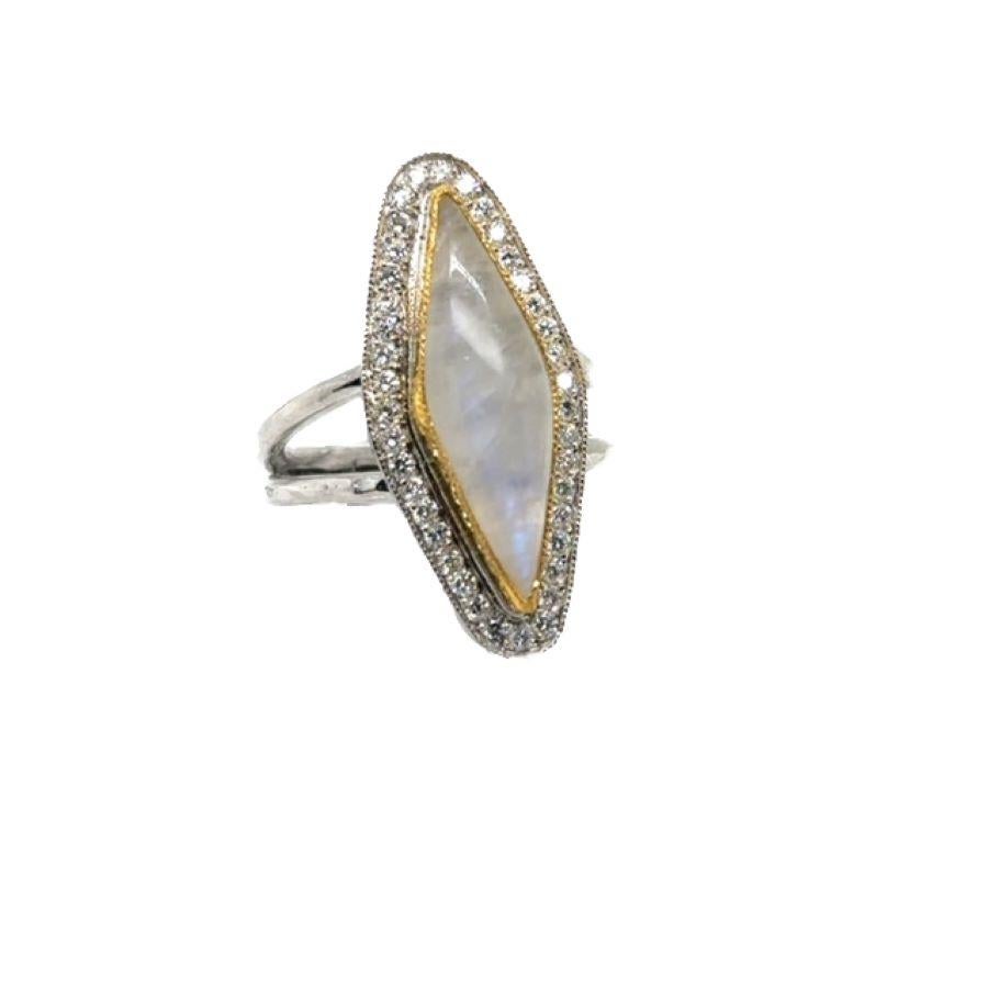 JAS-21-2220 - 24K/SS handgefertigter Ring mit Diamanten und 15CT Diamanten in SHAPE CAB.MOON im Angebot 8
