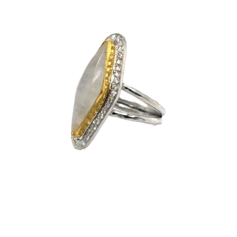 Cabochon JAS-21-2220 - 24K/SS HANDMADE RING WITH DIAMONDS and 15CT DIAMOND SHAPE CAB.MOON For Sale