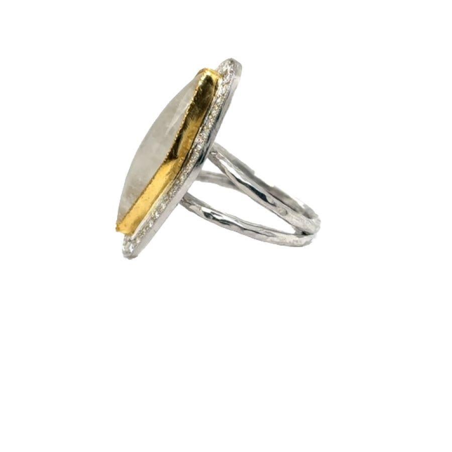 JAS-21-2220 - 24K/SS handgefertigter Ring mit Diamanten und 15CT Diamanten in SHAPE CAB.MOON Damen im Angebot