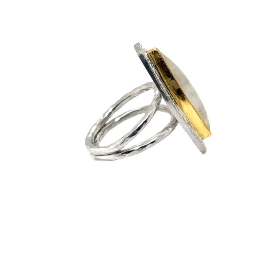 JAS-21-2220 - 24K/SS handgefertigter Ring mit Diamanten und 15CT Diamanten in SHAPE CAB.MOON im Angebot 3