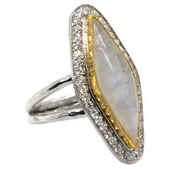 JAS-21-2220 - 24K/SS HANDMADE RING WITH DIAMONDS and 15CT DIAMOND SHAPE CAB.MOON