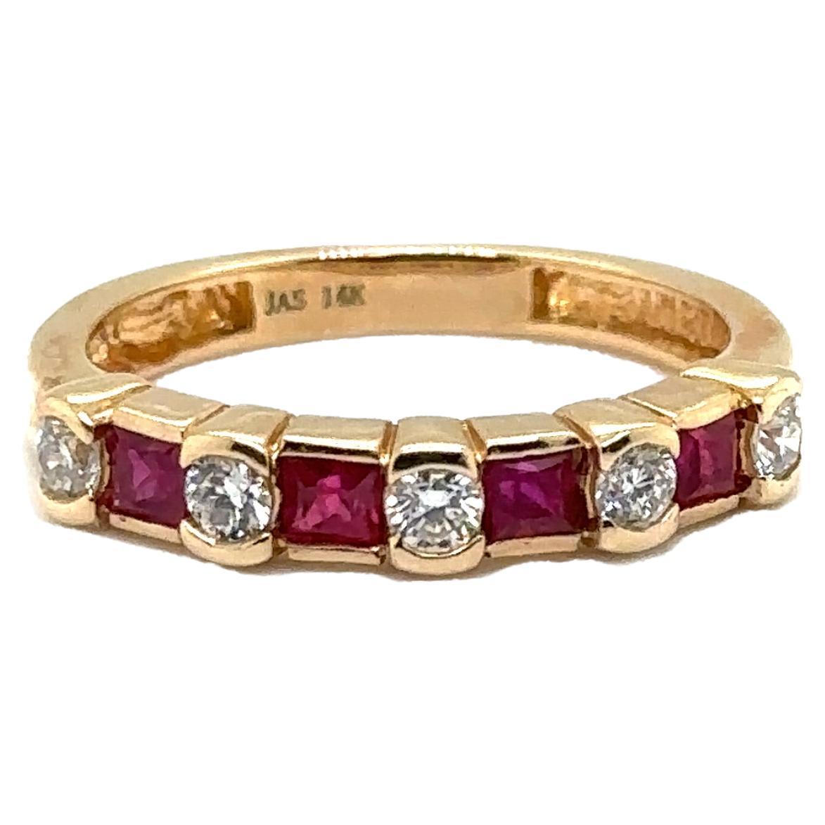 JAS-21-2221 - 14K YELLOW GOLD 0.35Ct GH-SI1 DIAS AND 0.40CT PRINCESS CUT RUBIES For Sale