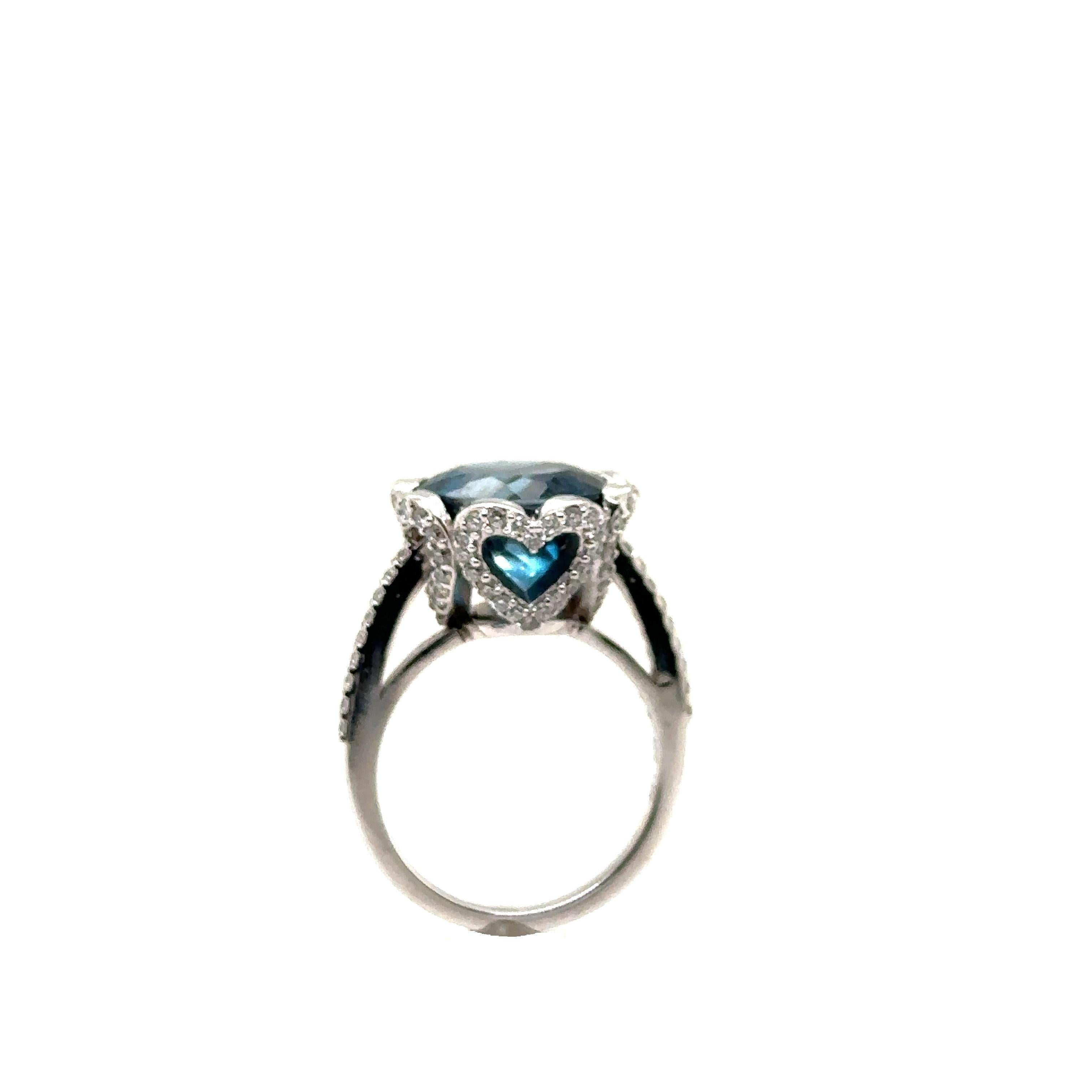 JAS-21-2230LBT - 14K WG 1 Ct GH-SI1 DIAMONDS & 12MM 8.50Ct RD LONDON BLUE TOPAZ In New Condition For Sale In New York, NY