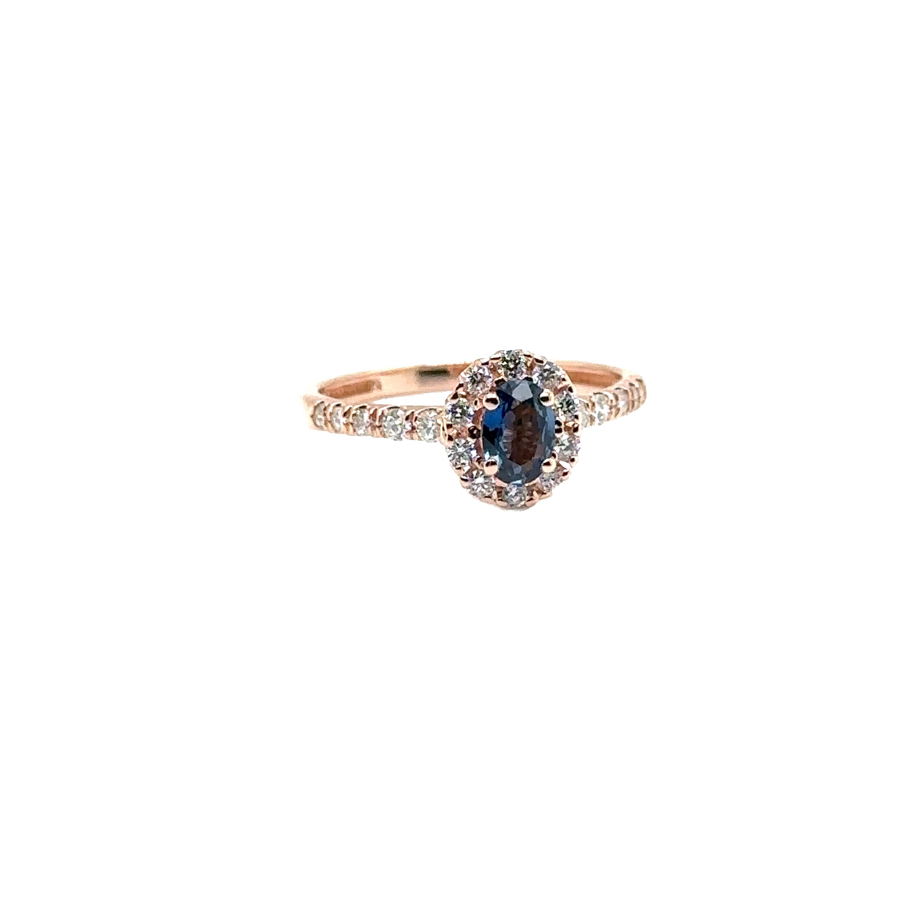 JAS-21-2235 - 14K ROSE GOLD OVAL SAPPHIRE RING with DIAMONDS For Sale 4
