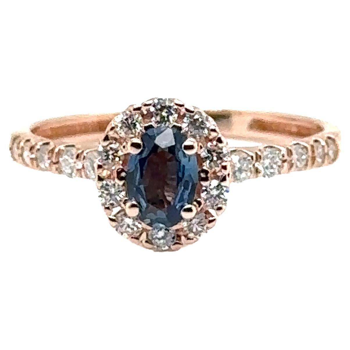 JAS-21-2235 - 14K ROSE GOLD OVAL SAPPHIRE RING with DIAMONDS For Sale