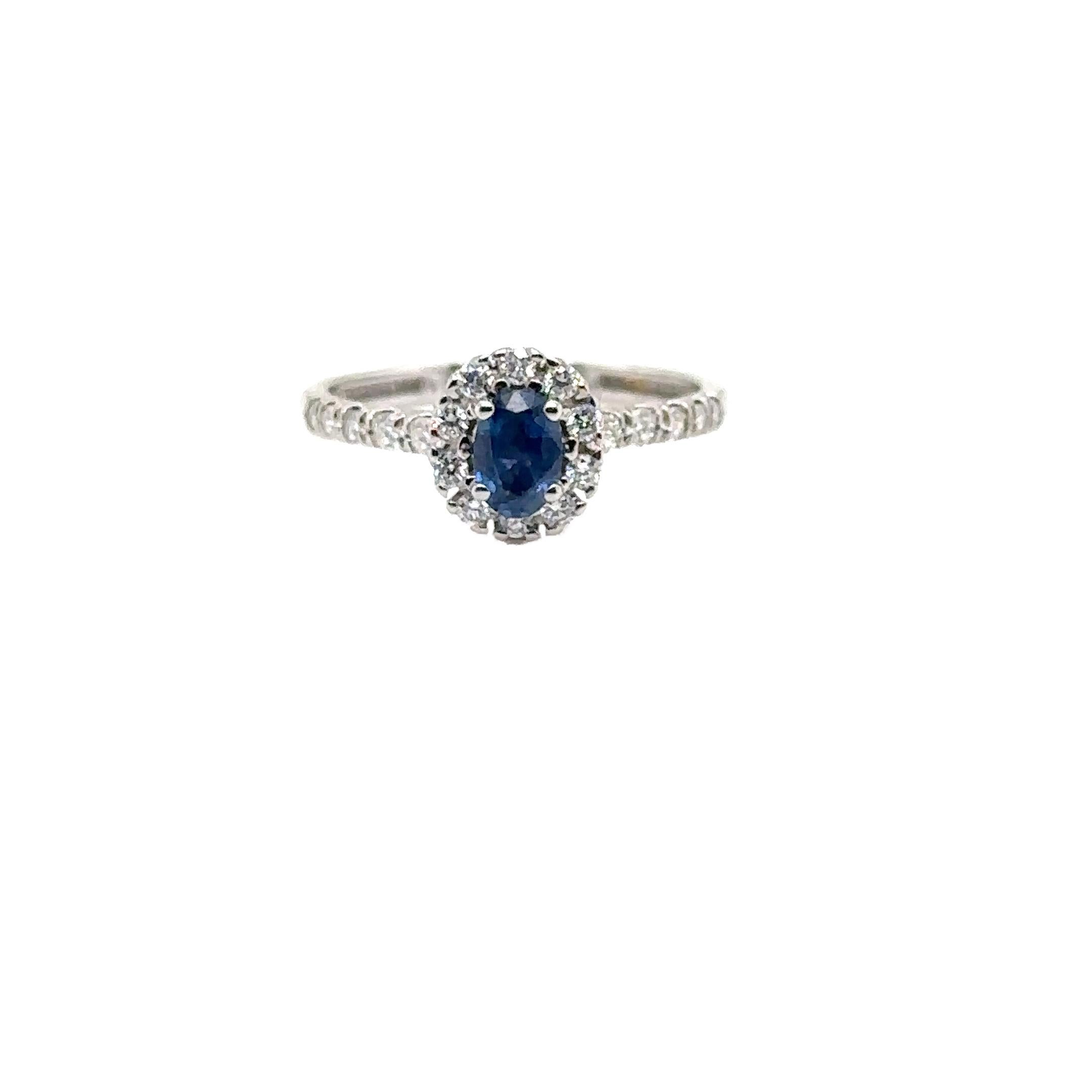JAS-21-2236 - 14K WHITE GOLD OVAL SAPPHIRE RING with DIAMONDS For Sale 4