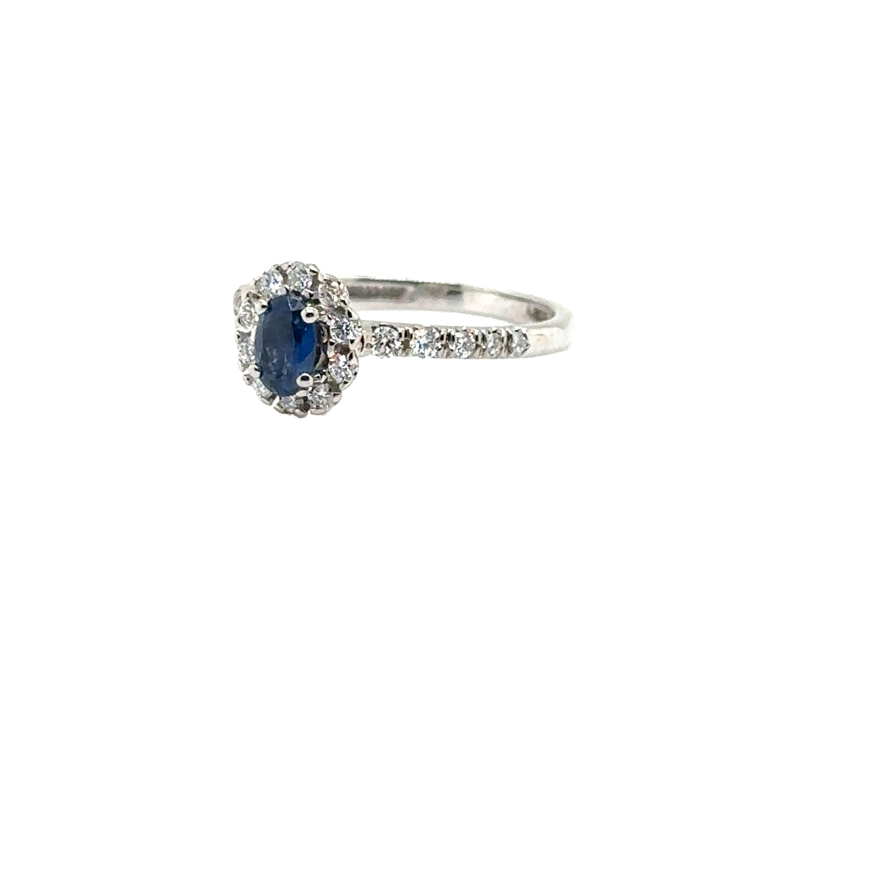 14K WHITE GOLD OVAL SAPPHIRE RING with DIAMONDS
Metal: 14K WHITE GOLD
Diamond Info: GH SI DIAMONDS 0.33CT
Stone Info: 6X4 OVAL SAPPHIRE 0.52CT
Total Dia Weight: 0.33 cwt.
Total Stone Weight: 0.52 cwt.
Item Weight:  2.20 gm
Ring Size: 8
