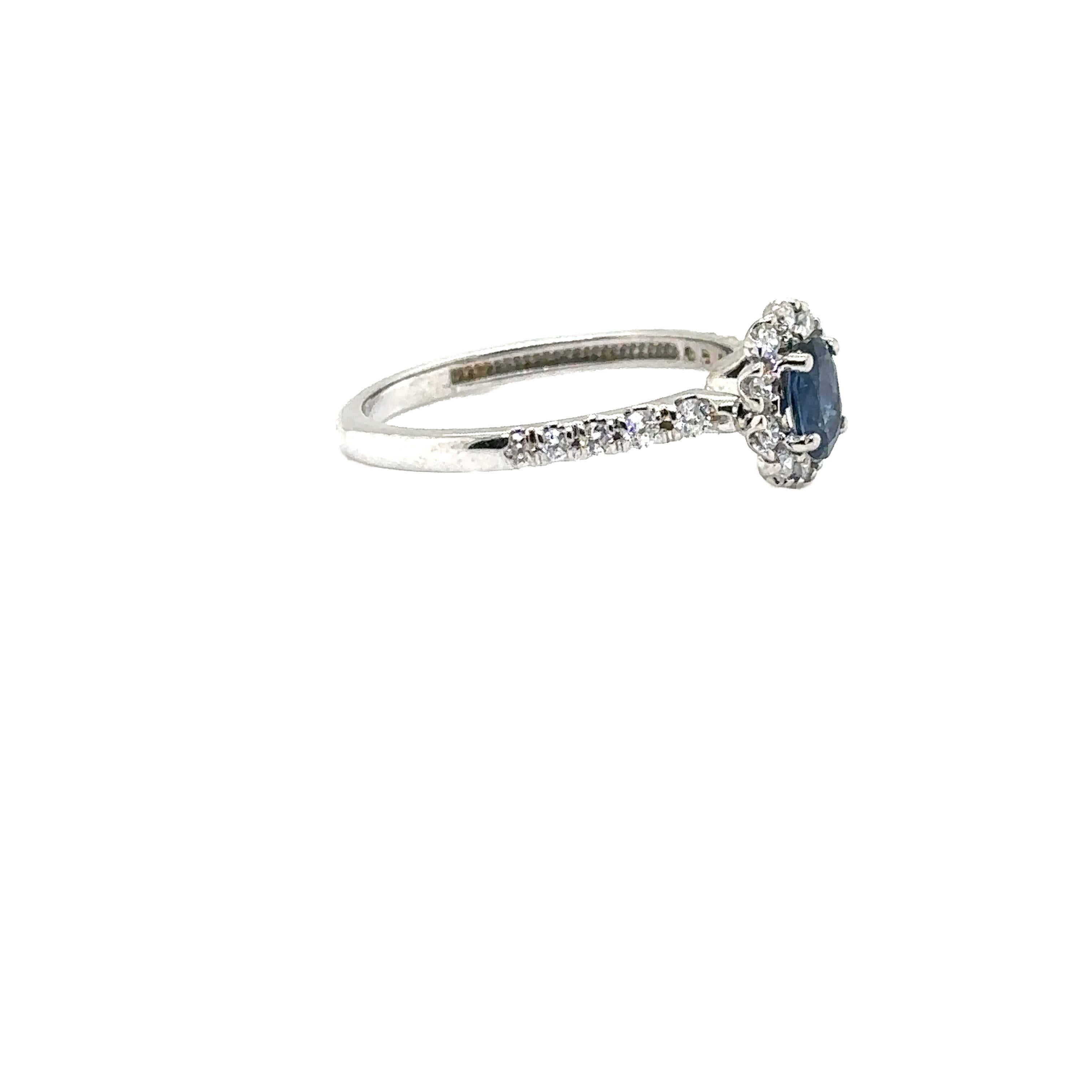 Modern JAS-21-2236 - 14K WHITE GOLD OVAL SAPPHIRE RING with DIAMONDS For Sale