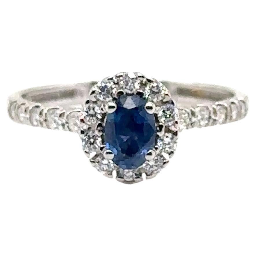 JAS-21-2236 - 14K WHITE GOLD OVAL SAPPHIRE RING with DIAMONDS For Sale