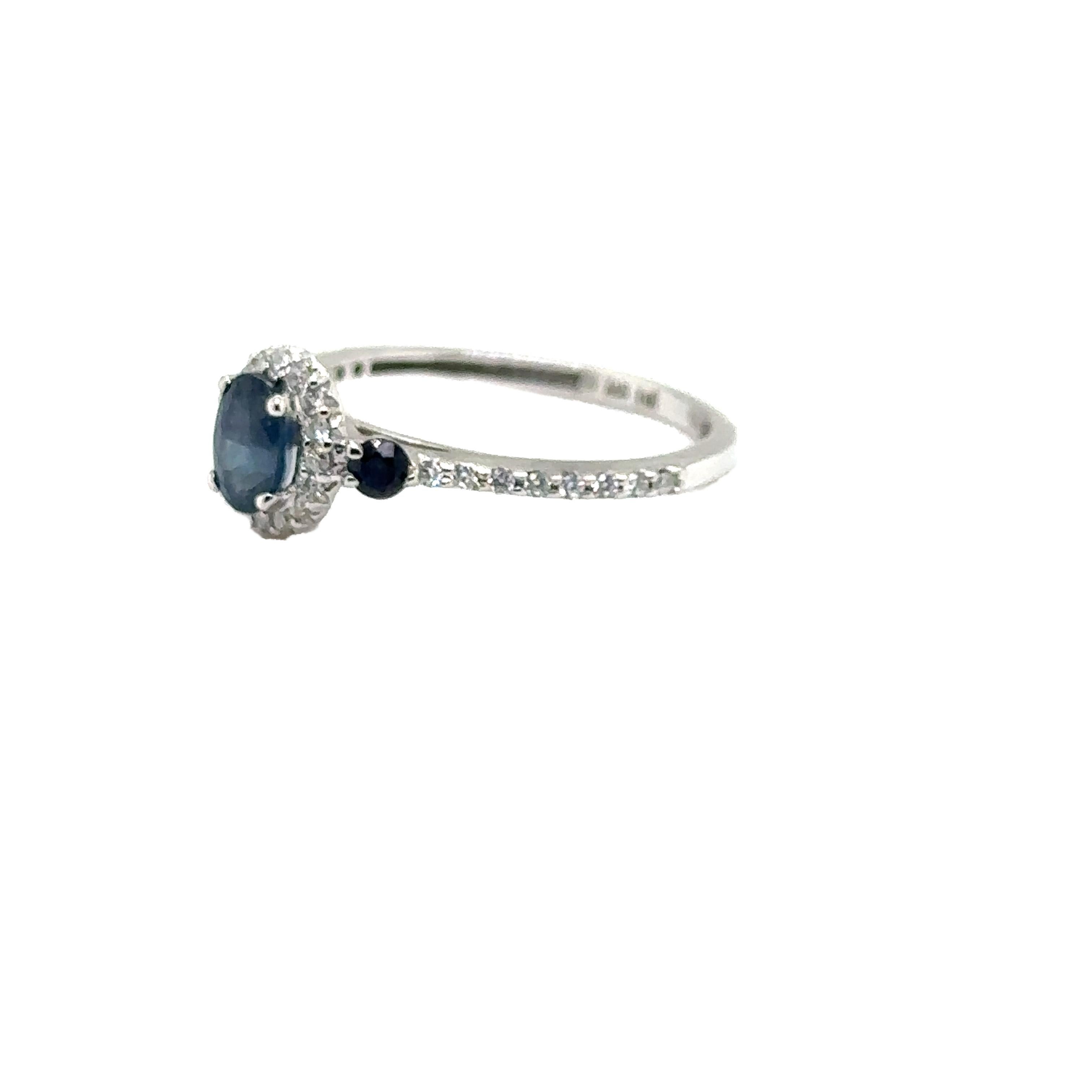 Modern JAS-21-2237 - 14K WHITE GOLD OVAL SAPPHIRES RING w DIAMONDS  For Sale