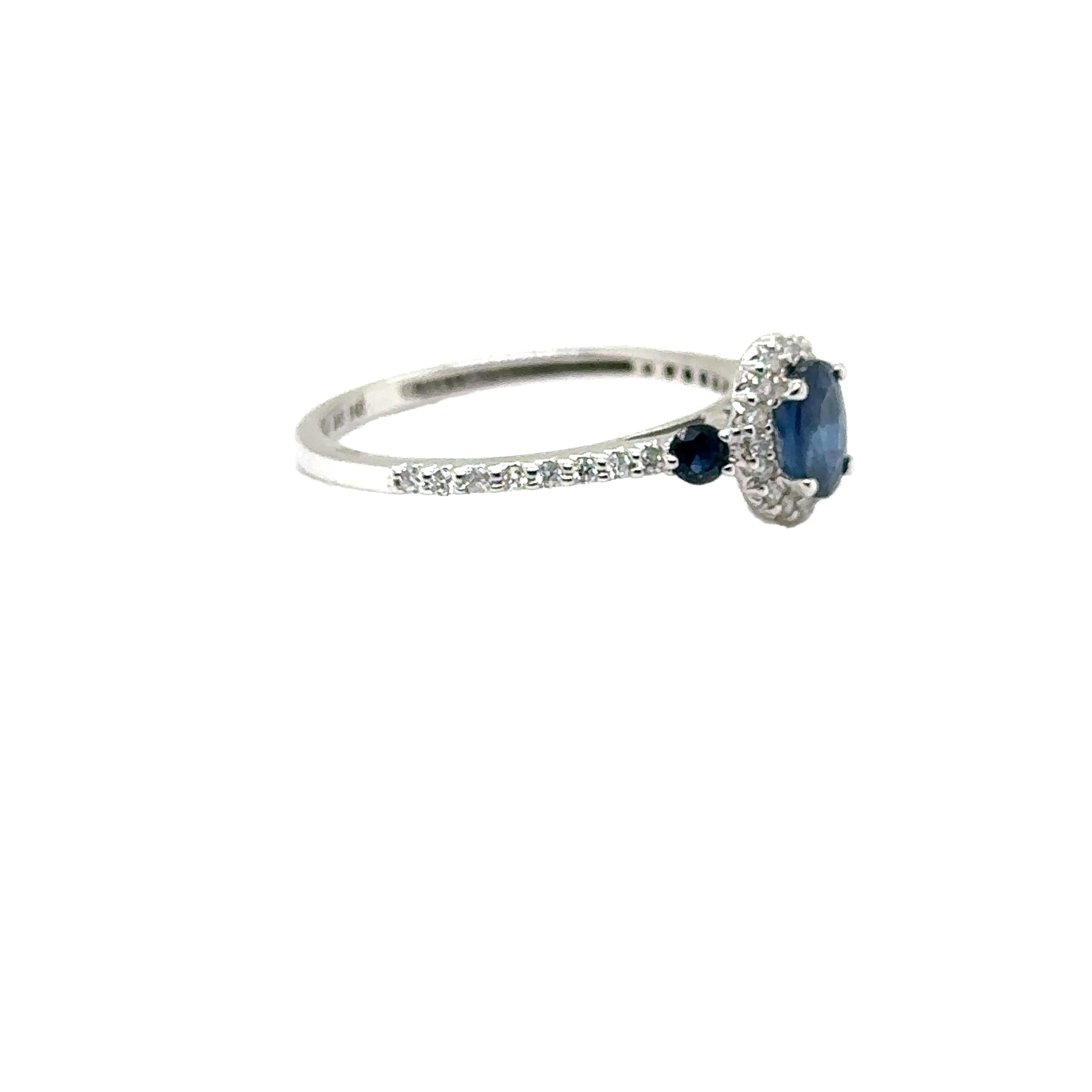 Oval Cut JAS-21-2237 - 14K WHITE GOLD OVAL SAPPHIRES RING w DIAMONDS  For Sale