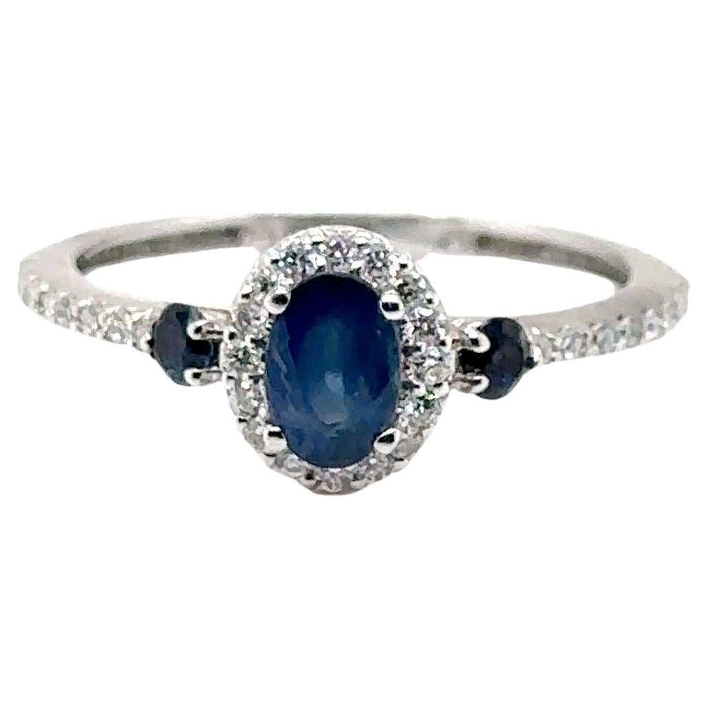 JAS-21-2237 - 14K WHITE GOLD OVAL SAPPHIRES RING w DIAMONDS  For Sale