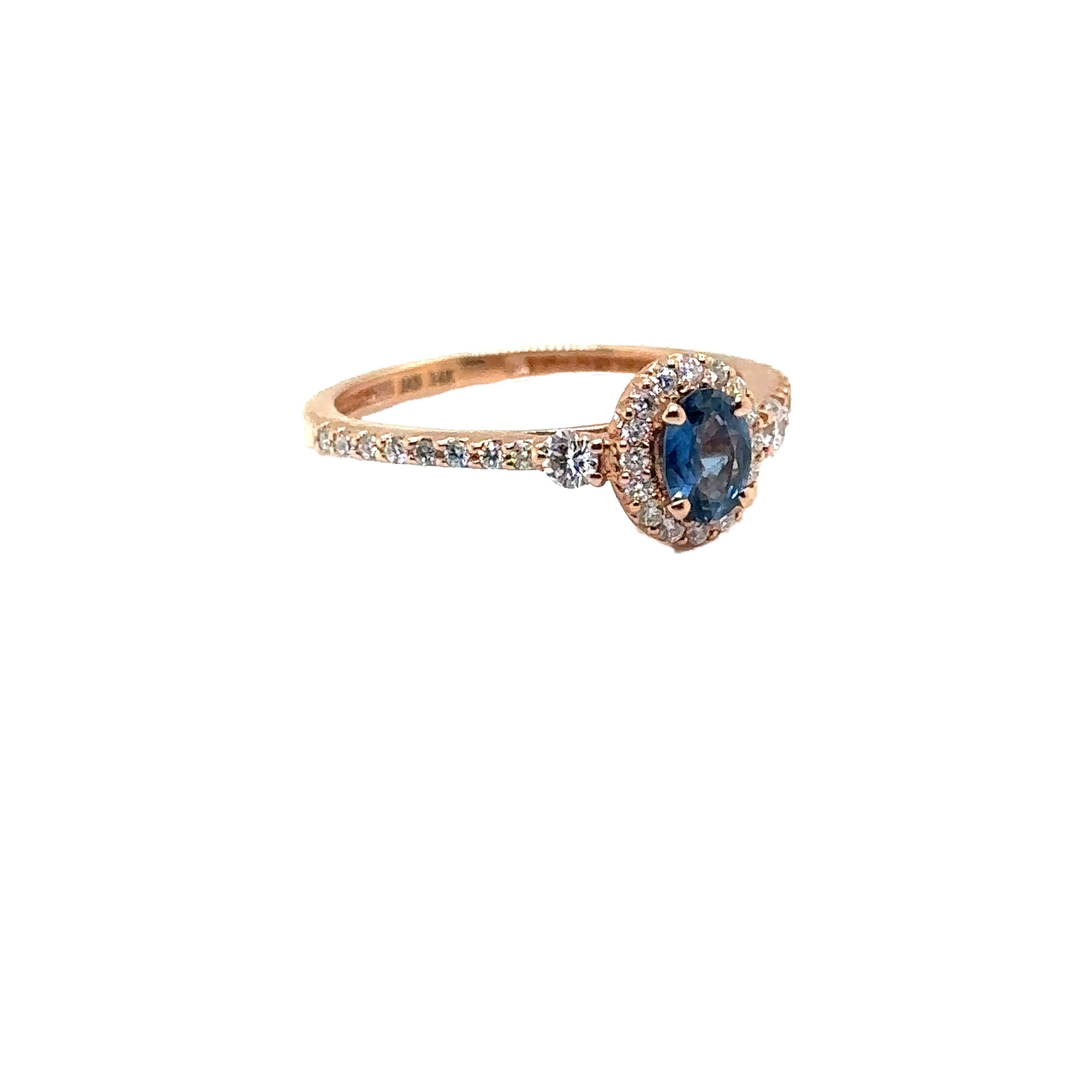 JAS-21-2238 - 14K ROSE GOLD OVAL SAPPHIRE RING with DIAMONDS For Sale 4