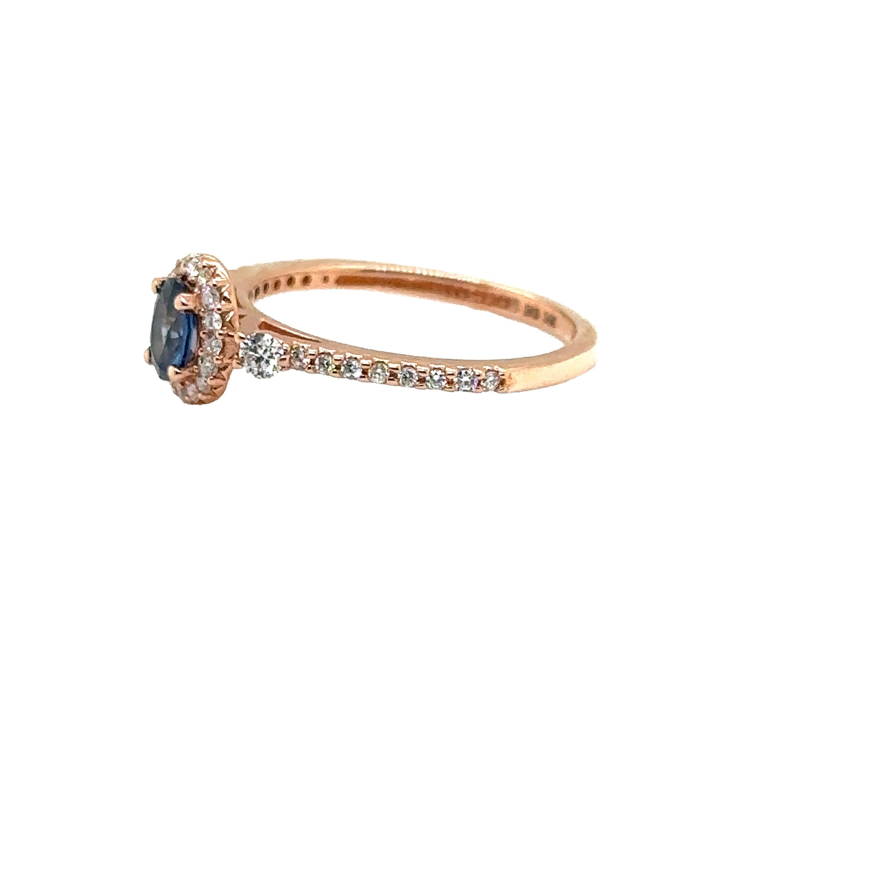 Modern JAS-21-2238 - 14K ROSE GOLD OVAL SAPPHIRE RING with DIAMONDS For Sale