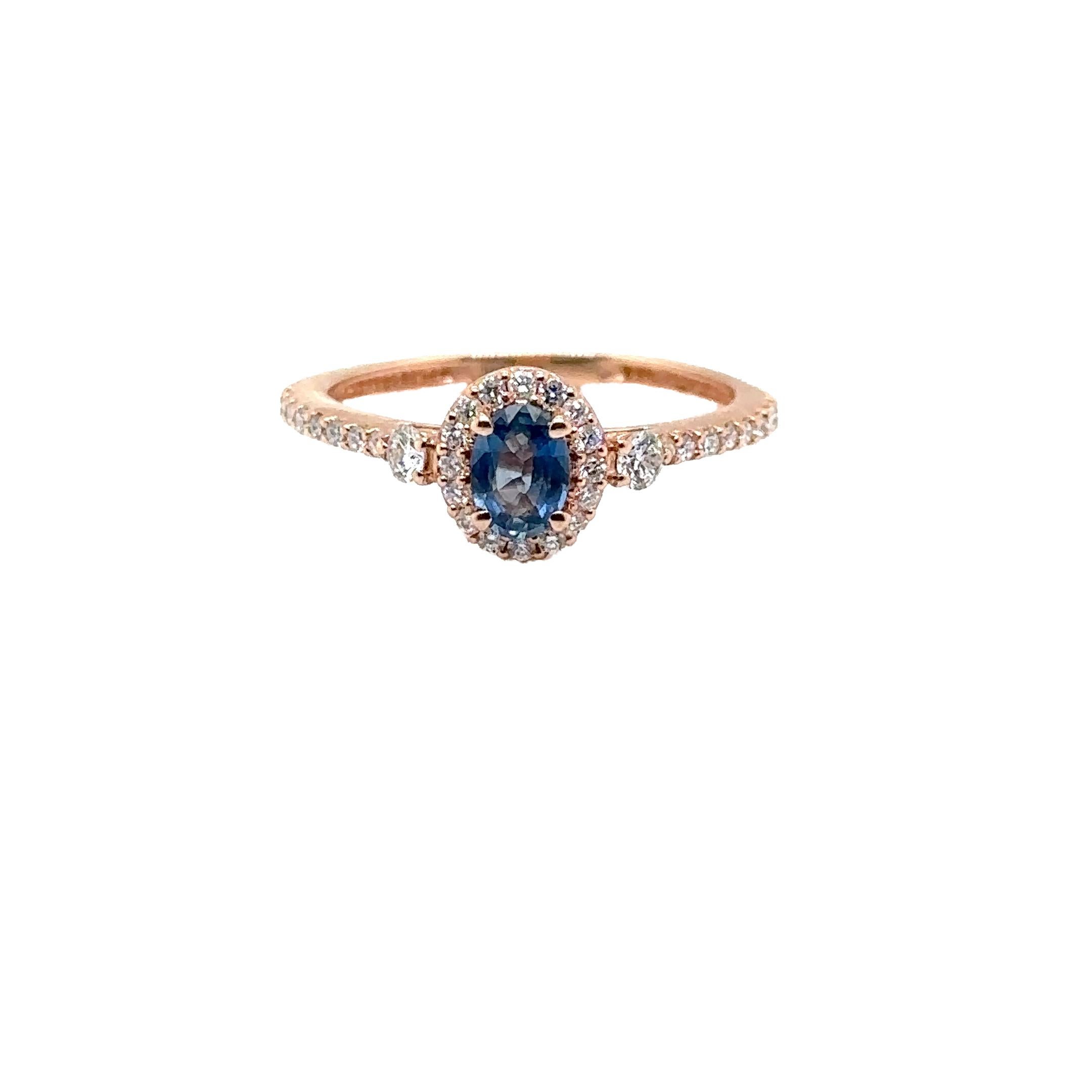 JAS-21-2238 - 14K ROSE GOLD OVAL SAPPHIRE RING with DIAMONDS For Sale 1