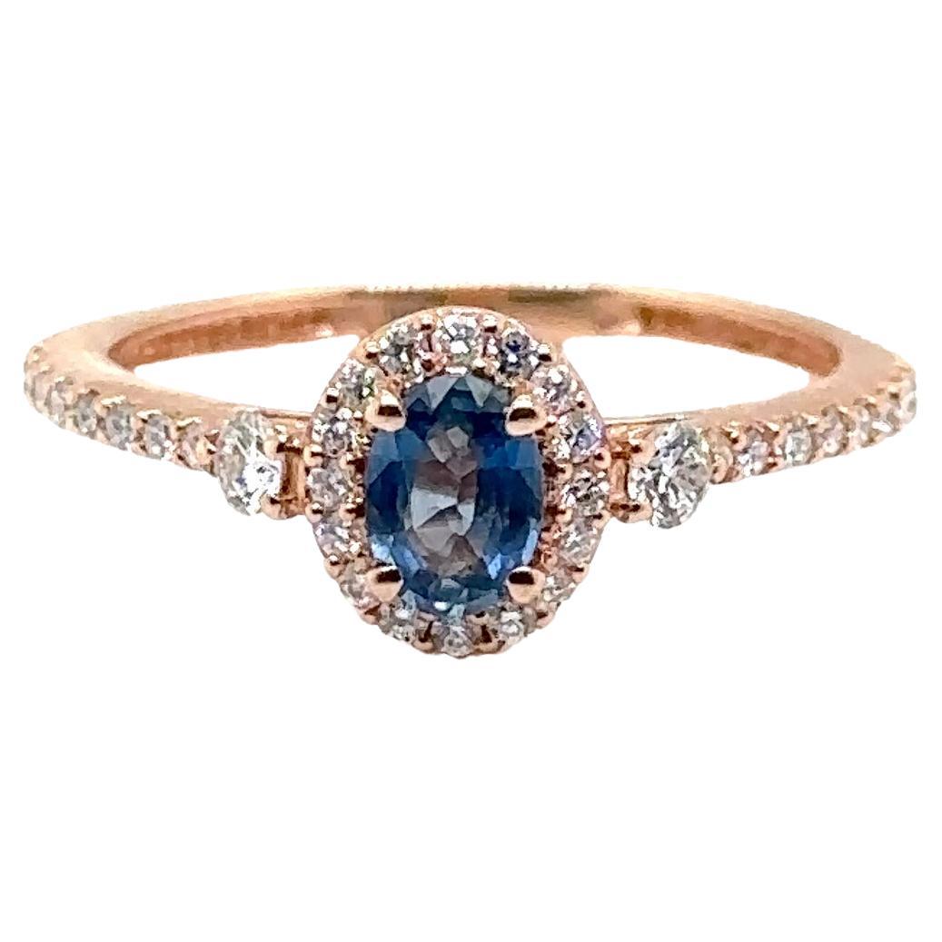JAS-21-2238 - 14K ROSE GOLD OVAL SAPPHIRE RING with DIAMONDS For Sale