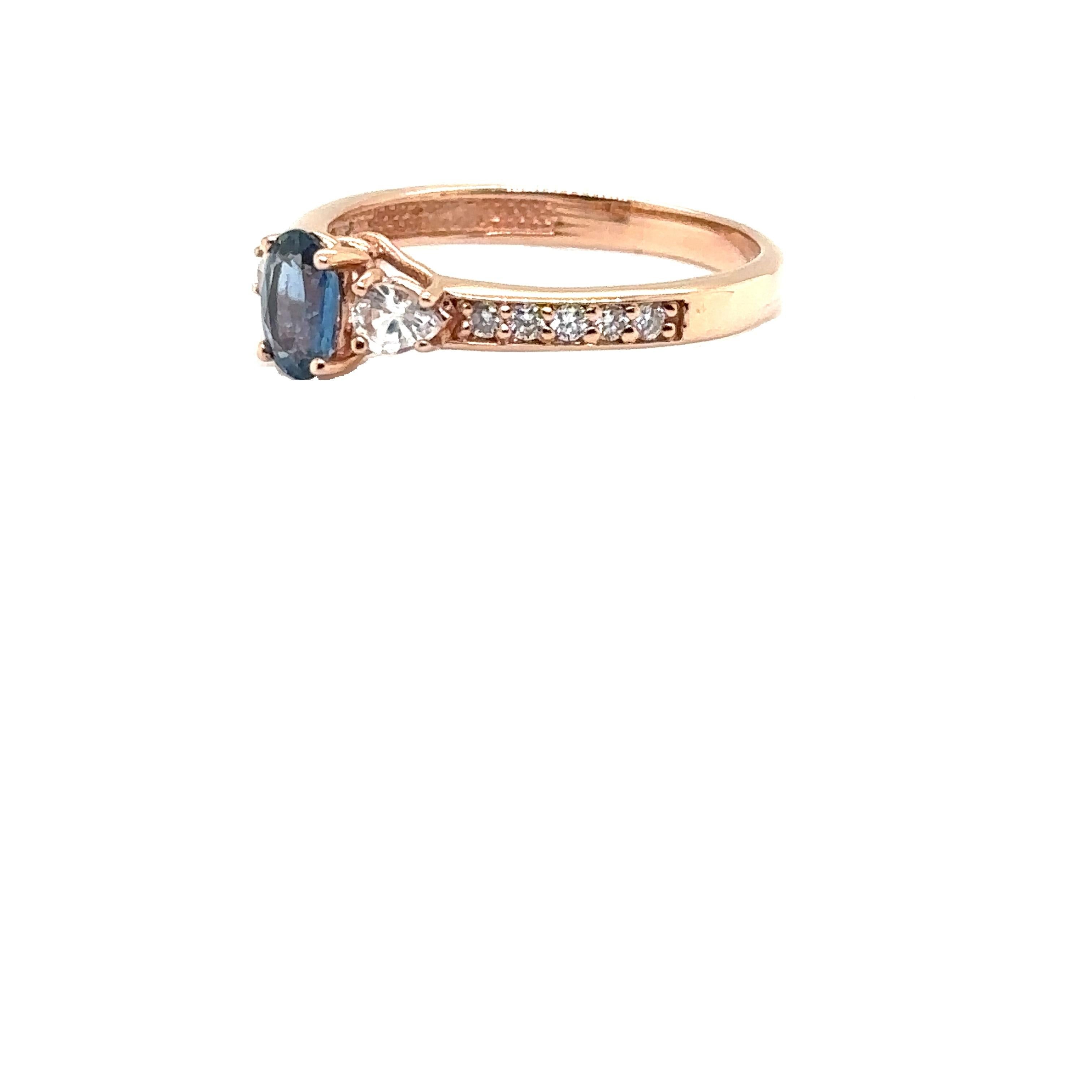 JAS-21-2240 - 14K ROSE GOLD OVAL SAPPHIRE RING with WHITE SAPPHIRES & DIAMONDS For Sale 4