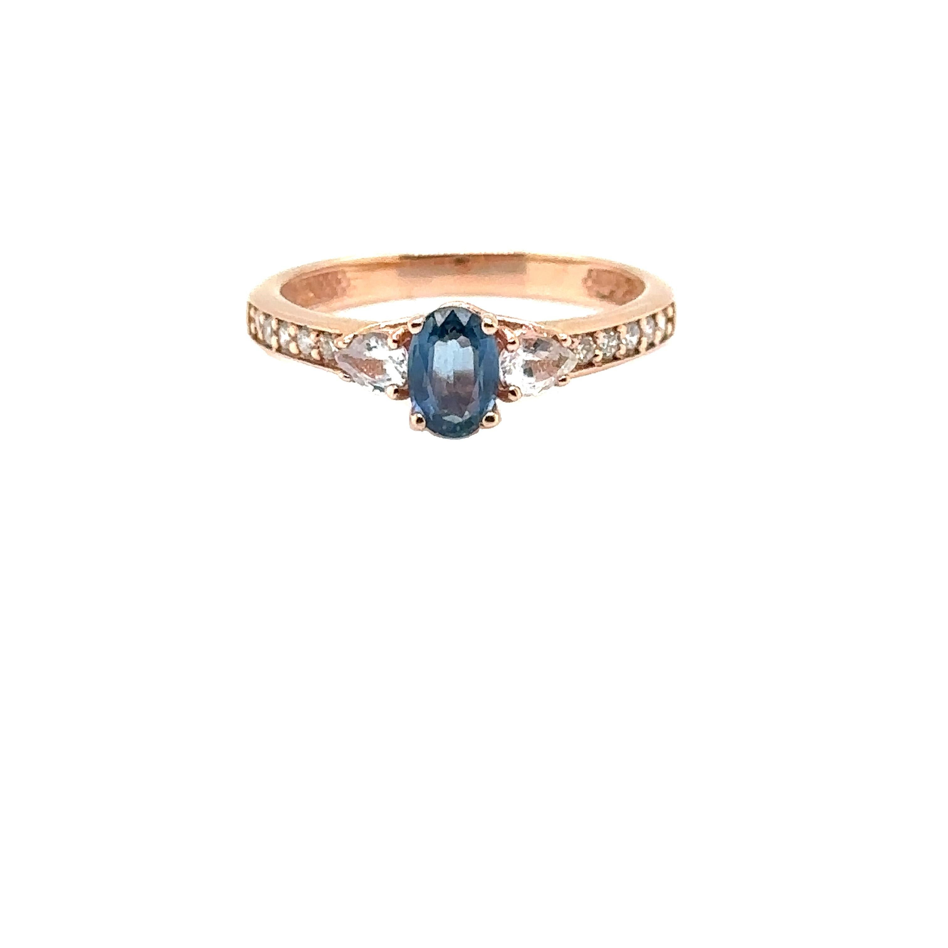 JAS-21-2240 - 14K ROSE GOLD OVAL SAPPHIRE RING with WHITE SAPPHIRES & DIAMONDS For Sale 7