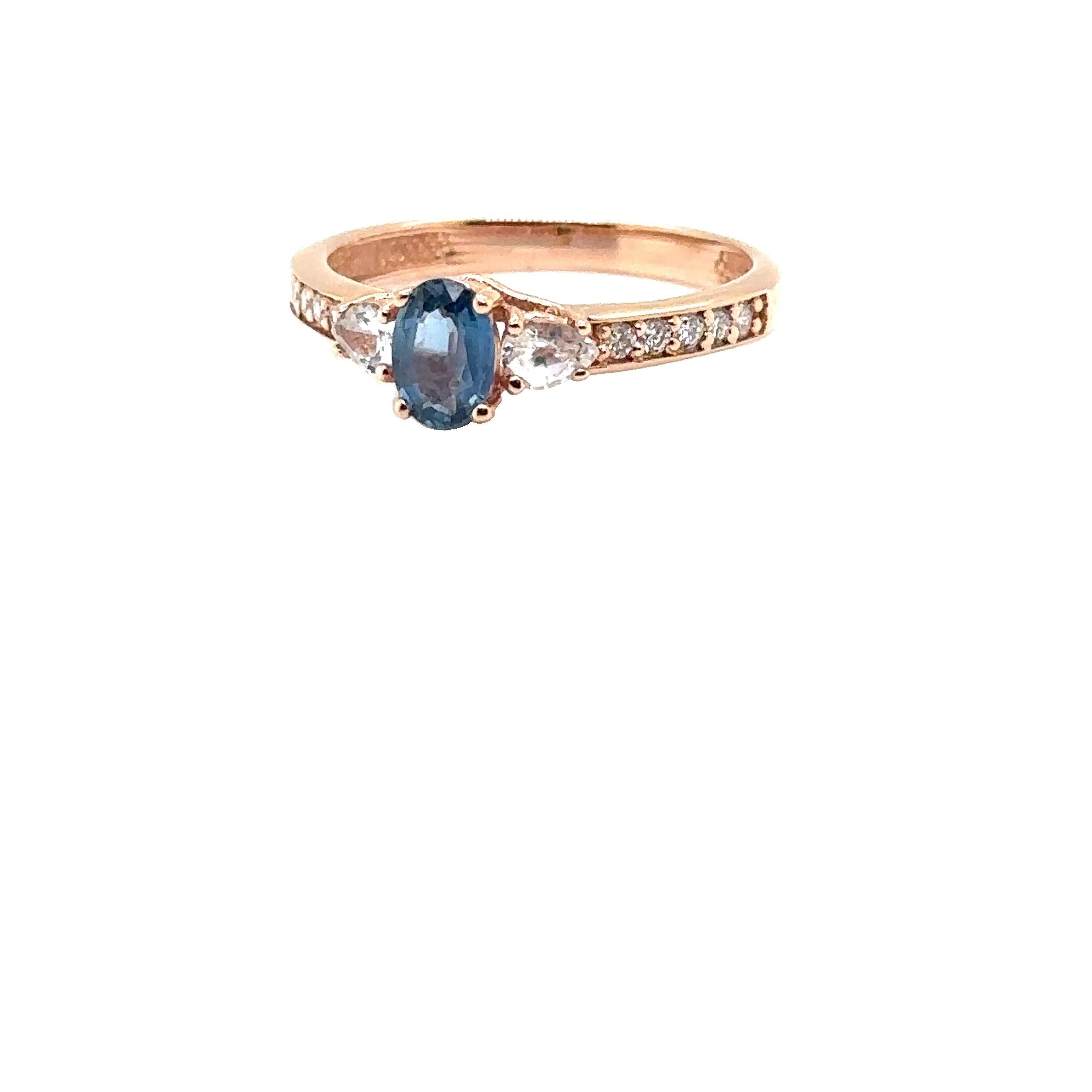 JAS-21-2240 - 14K ROSE GOLD OVAL SAPPHIRE RING with WHITE SAPPHIRES & DIAMONDS For Sale 2