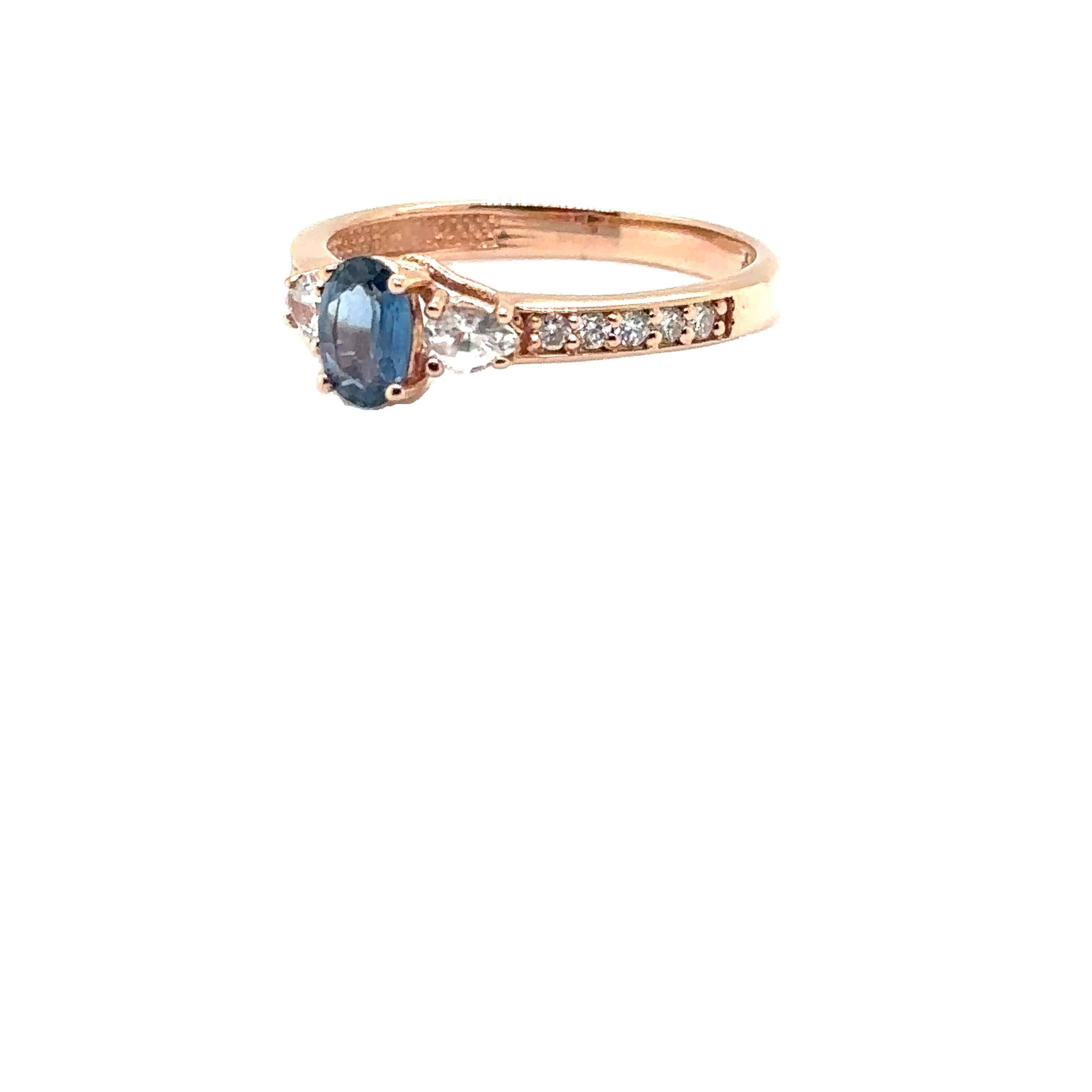 JAS-21-2240 - 14K ROSE GOLD OVAL SAPPHIRE RING with WHITE SAPPHIRES & DIAMONDS For Sale 3