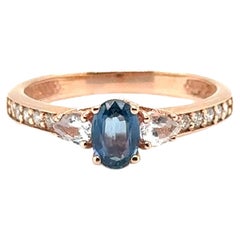 JAS-21-2240 - 14K ROSE GOLD OVAL SAPPHIRE RING with WHITE SAPPHIRES & DIAMONDS