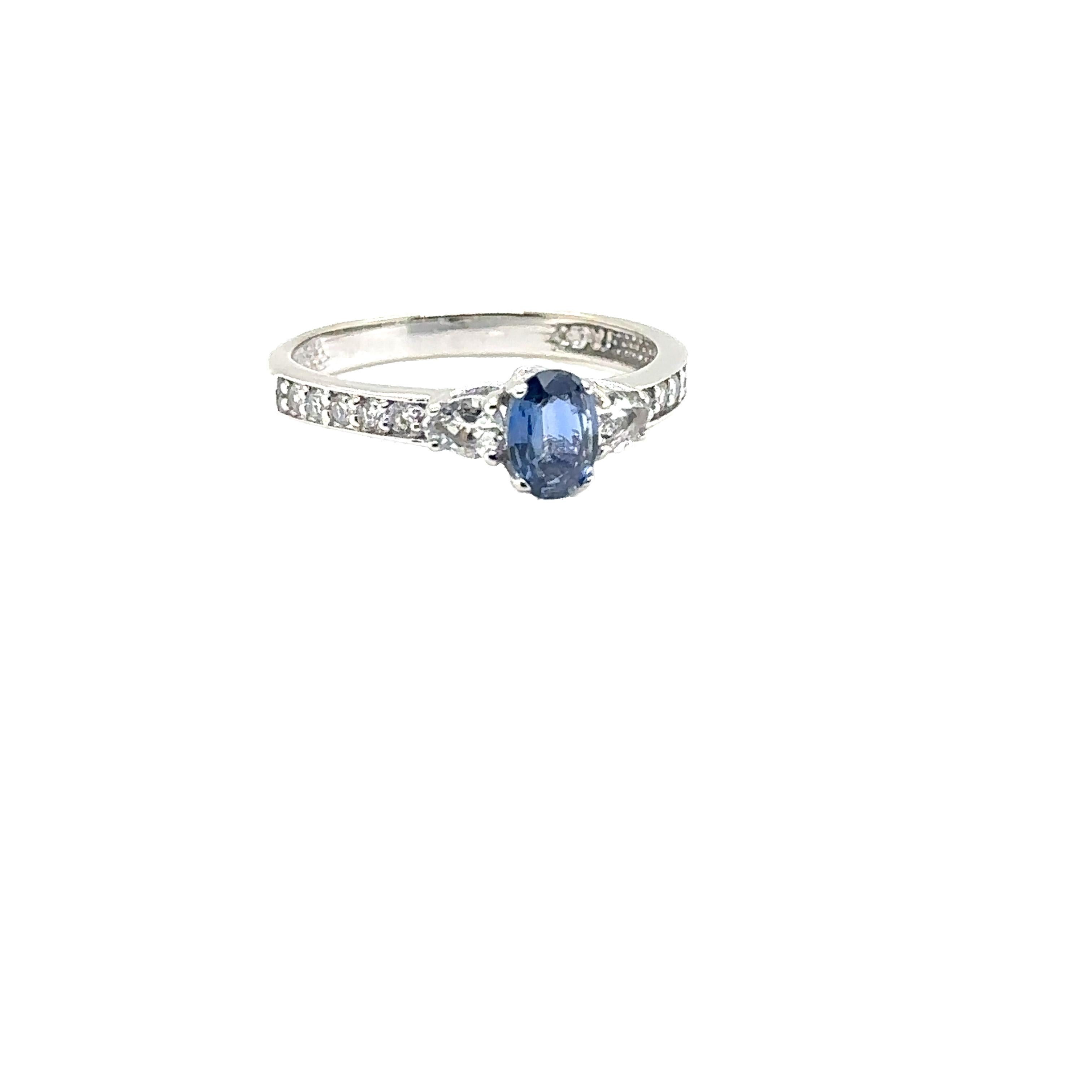 Oval Cut JAS-21-2241 - 14K WHITE GOLD OVAL SAPPHIRE RING with WHITE SAPPHIRES & DIAMONDS For Sale