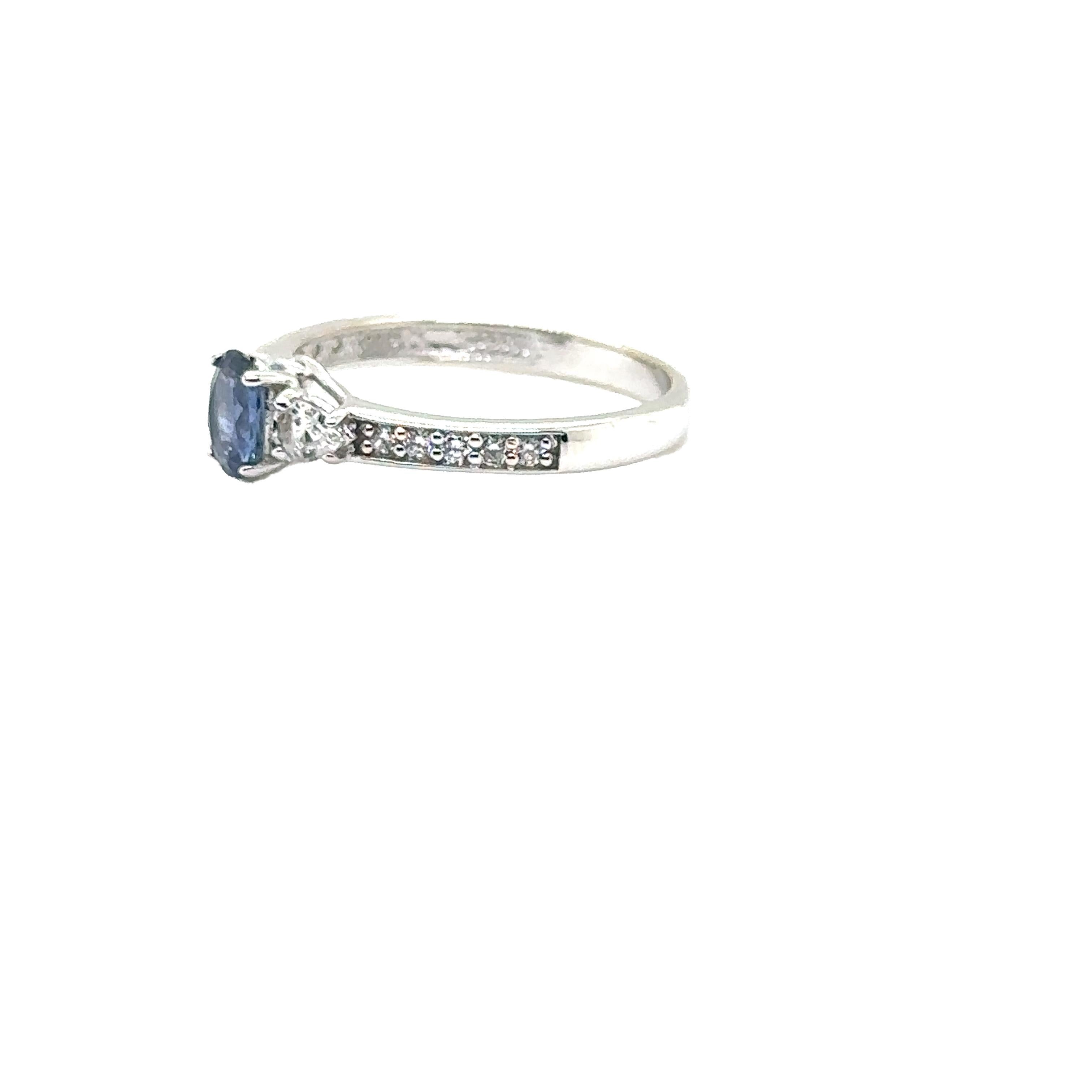 JAS-21-2241 - 14K WHITE GOLD OVAL SAPPHIRE RING with WHITE SAPPHIRES & DIAMONDS In New Condition For Sale In New York, NY
