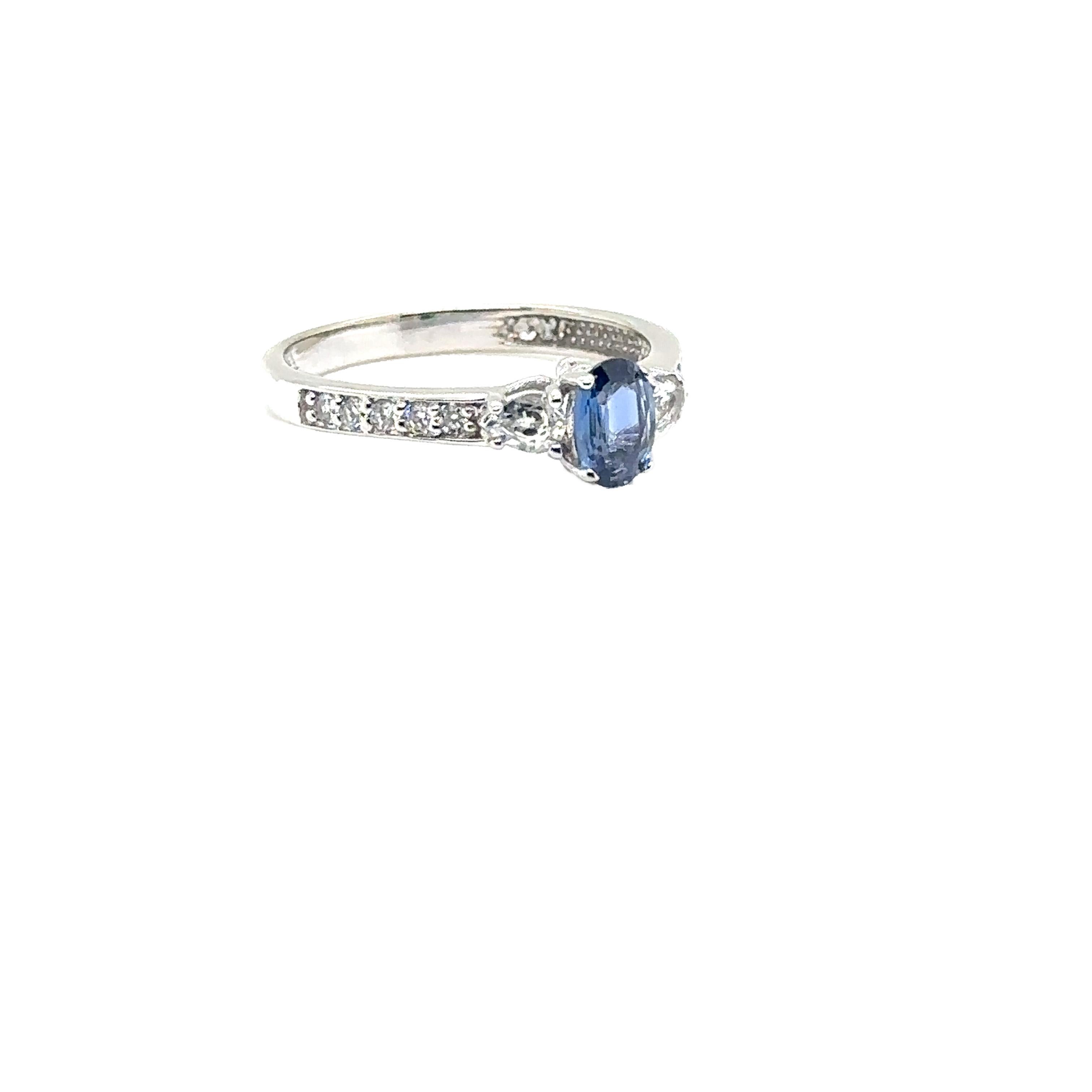 JAS-21-2241 - 14K WHITE GOLD OVAL SAPPHIRE RING with WHITE SAPPHIRES & DIAMONDS For Sale 1