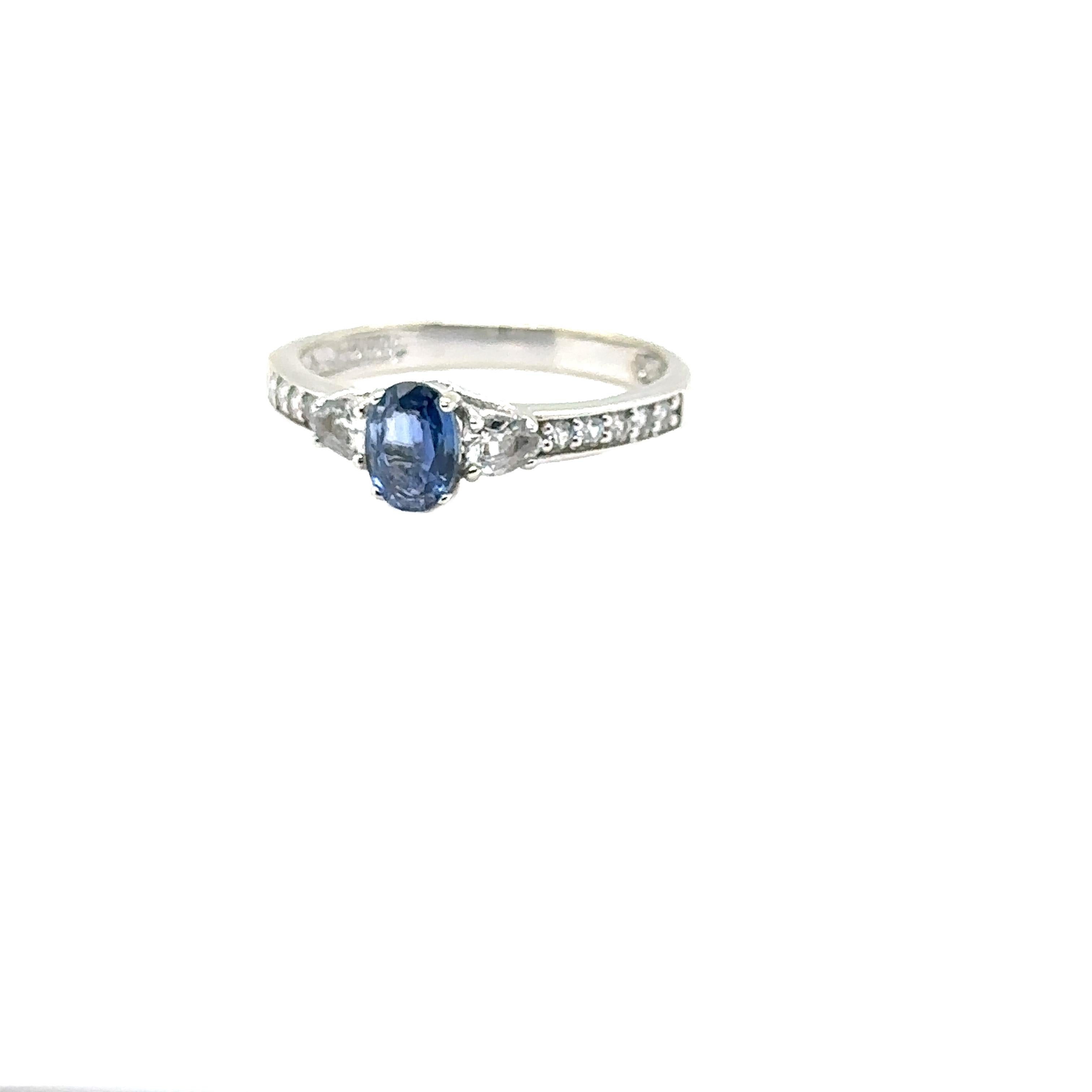 JAS-21-2241 - 14K WHITE GOLD OVAL SAPPHIRE RING with WHITE SAPPHIRES & DIAMONDS For Sale 2