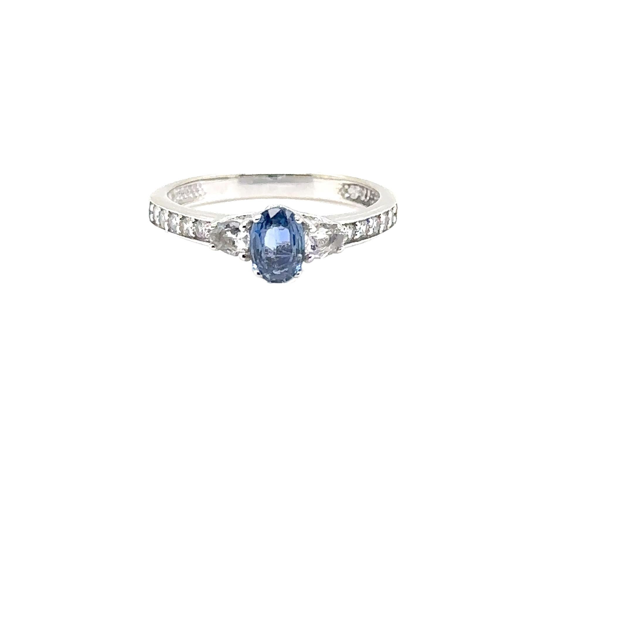 JAS-21-2241 - 14K WHITE GOLD OVAL SAPPHIRE RING with WHITE SAPPHIRES & DIAMONDS For Sale 3