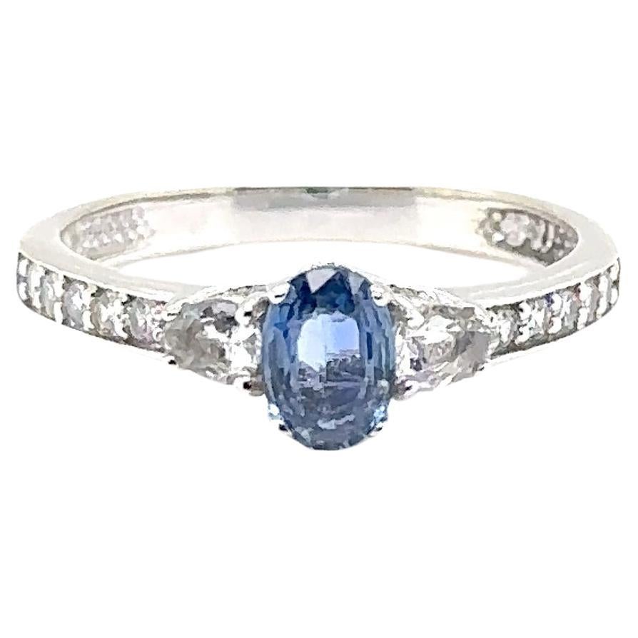 JAS-21-2241 - 14K WHITE GOLD OVAL SAPPHIRE RING with WHITE SAPPHIRES & DIAMONDS For Sale