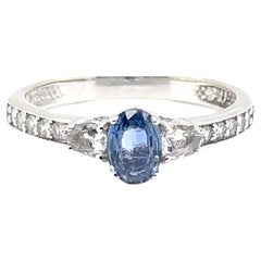 JAS-21-2241 - 14K WHITE GOLD OVAL SAPPHIRE RING with WHITE SAPPHIRES & DIAMONDS