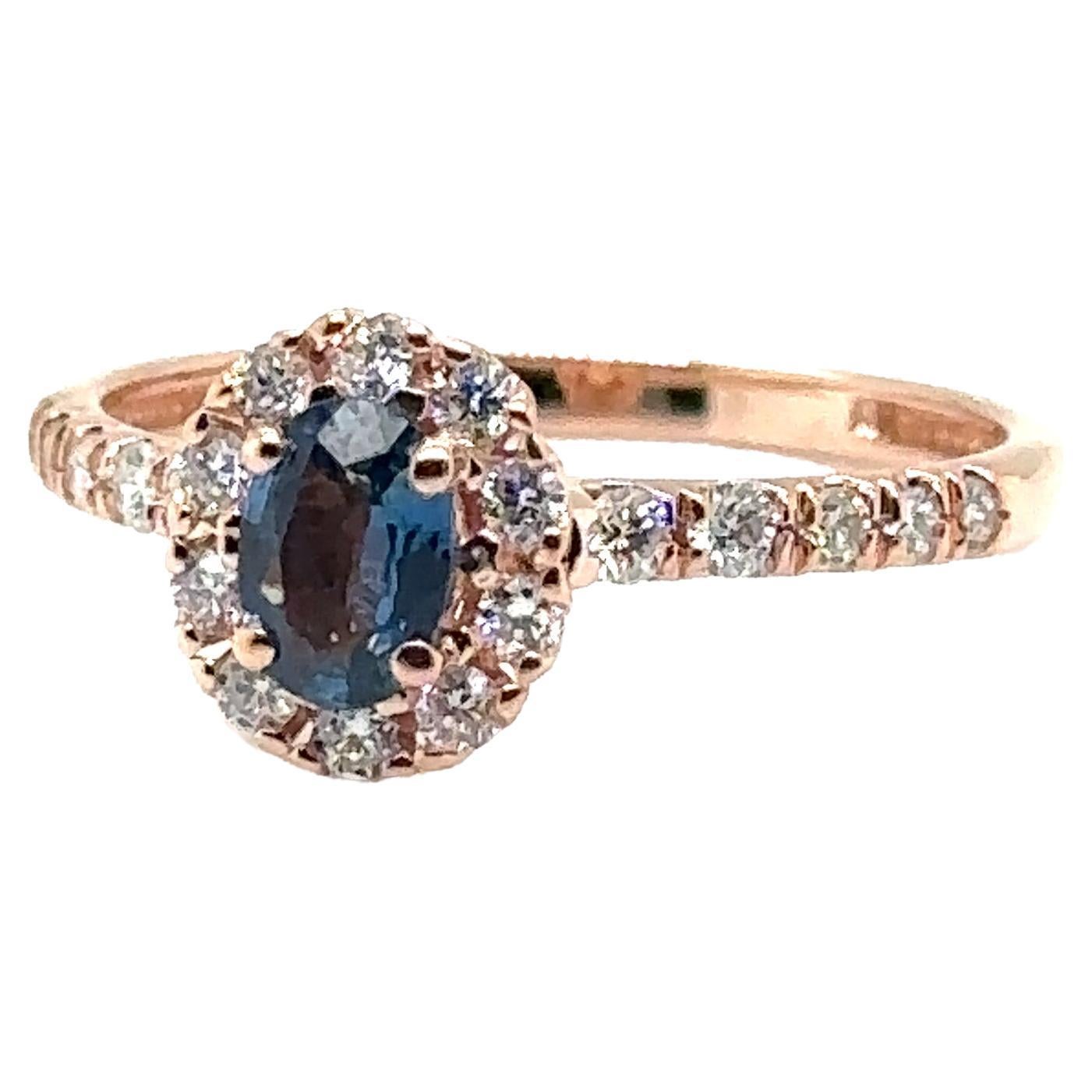 JAS-21-2243 - 14K ROSE GOLD OVAL SAPPHIRE RING with DIAMONDS 