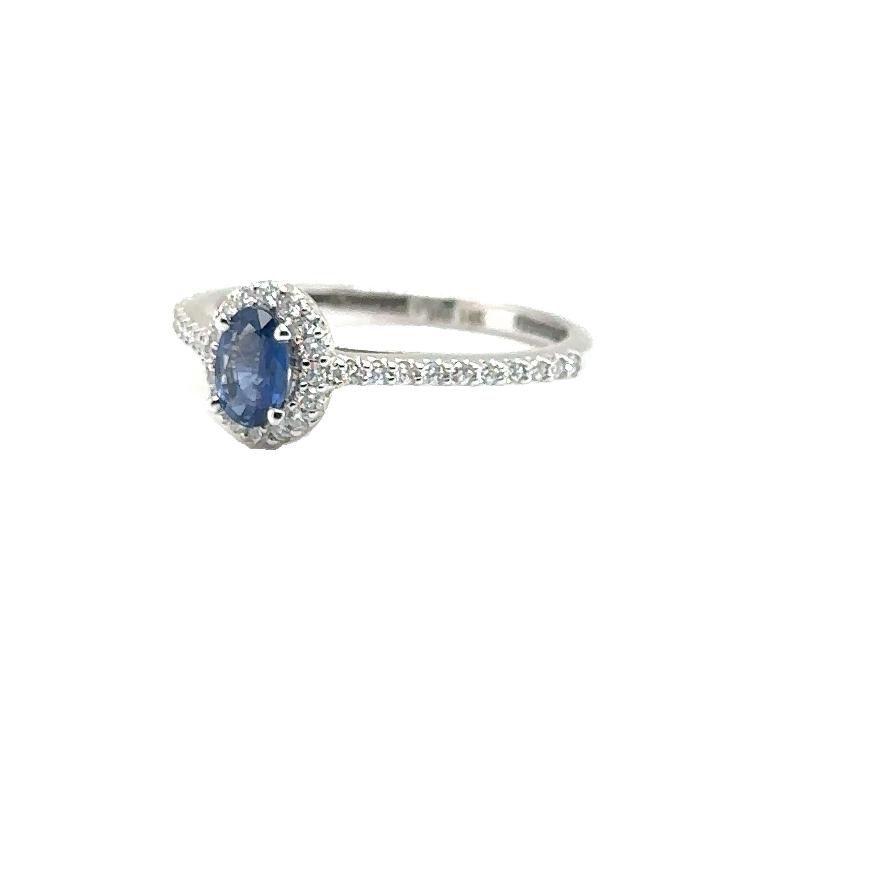 Modern JAS-21-2244 - 14K WHITE GOLD OVAL SAPPHIRE RING with DIAMONDS  For Sale