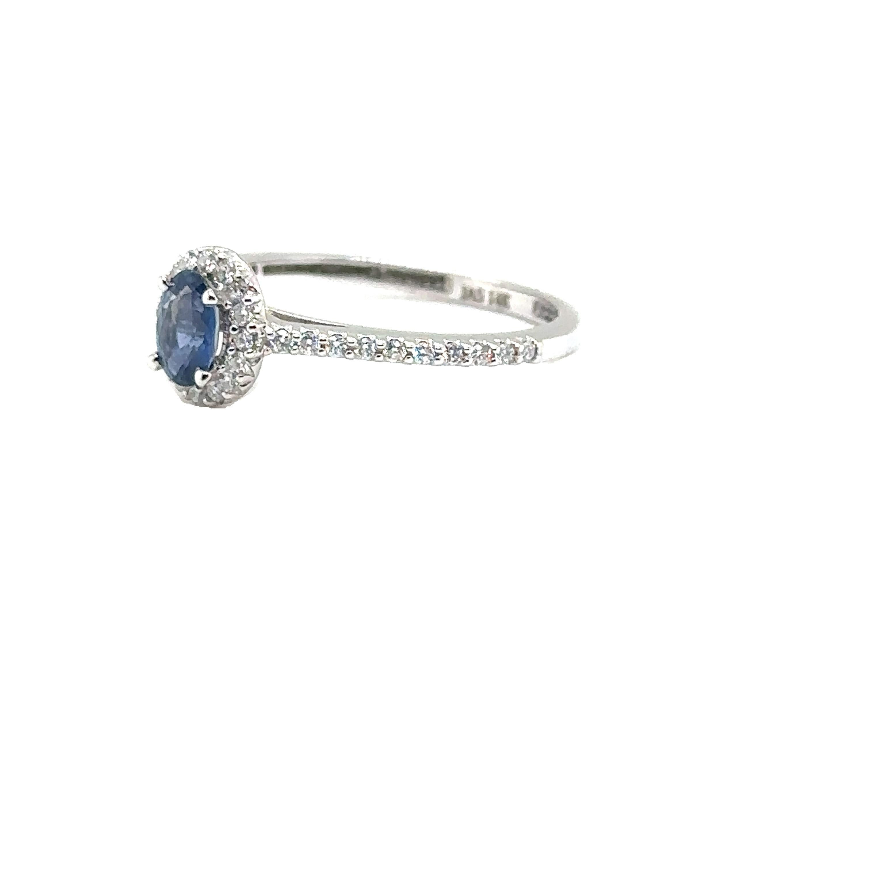 Oval Cut JAS-21-2244 - 14K WHITE GOLD OVAL SAPPHIRE RING with DIAMONDS  For Sale
